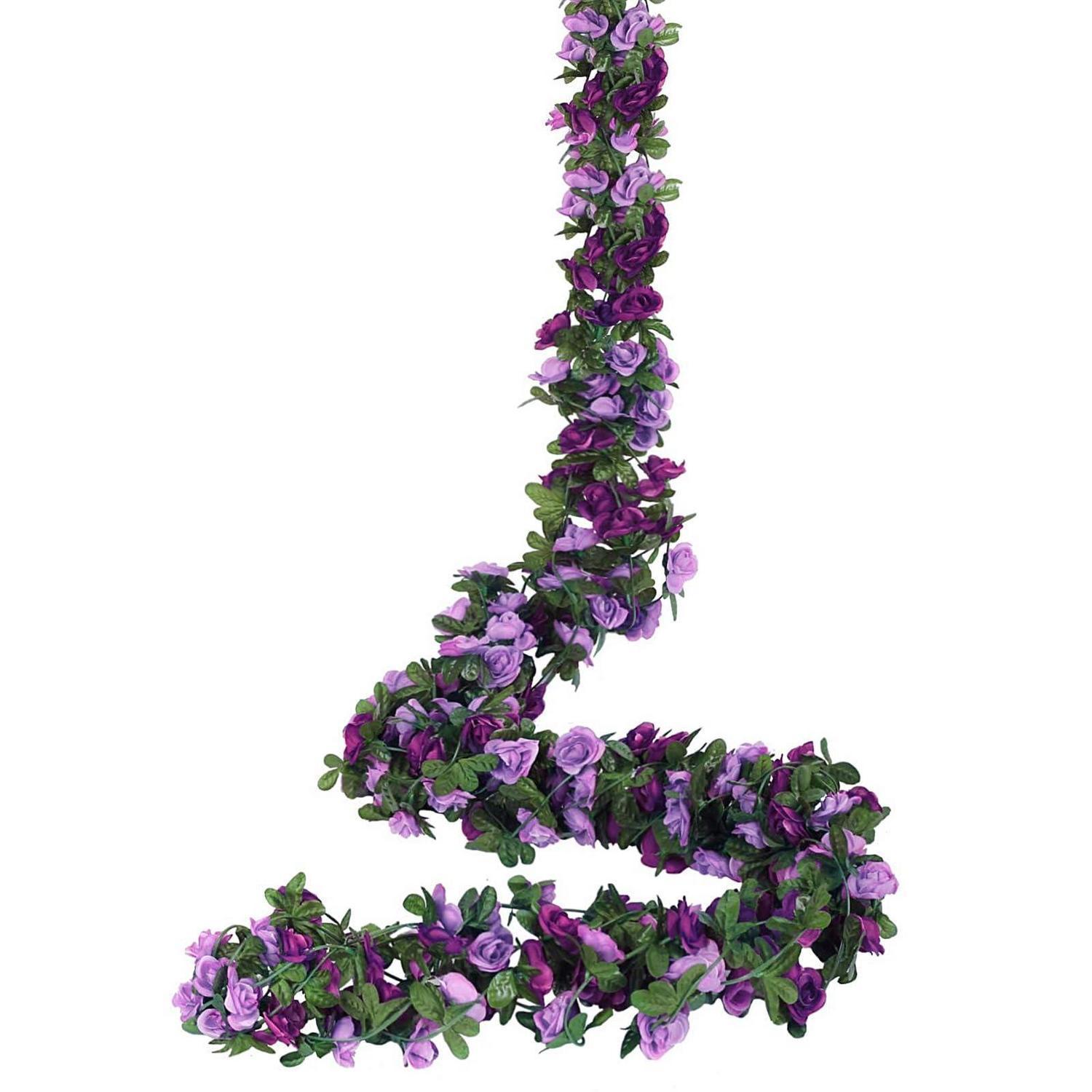 Künstliche Rosengirlande 5 Stück 2,45m Lila Blumenranken Deko Für Innen & Außen