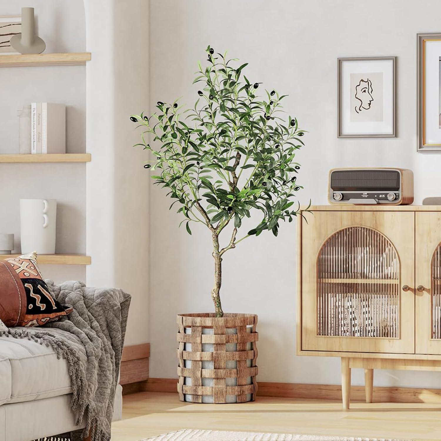 Künstlicher Olivenbaum 120cm, Kunstpflanze Wie Echt, Für Wohnzimmer & Büro
