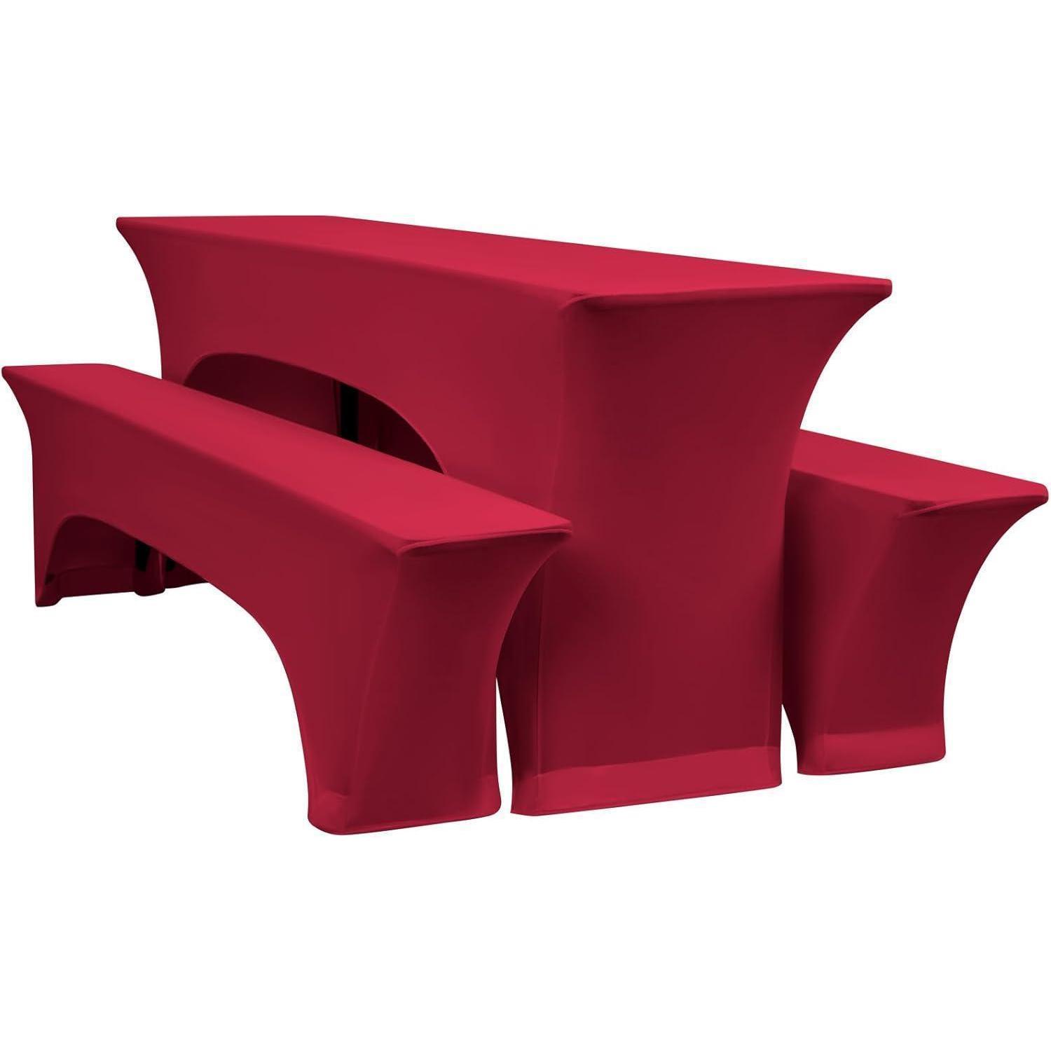 Biertischhussen 3er-set Weinrot Für Bierzeltgarnitur 220x50cm, 40cm Hocker, Elasthan, Pflegeleicht