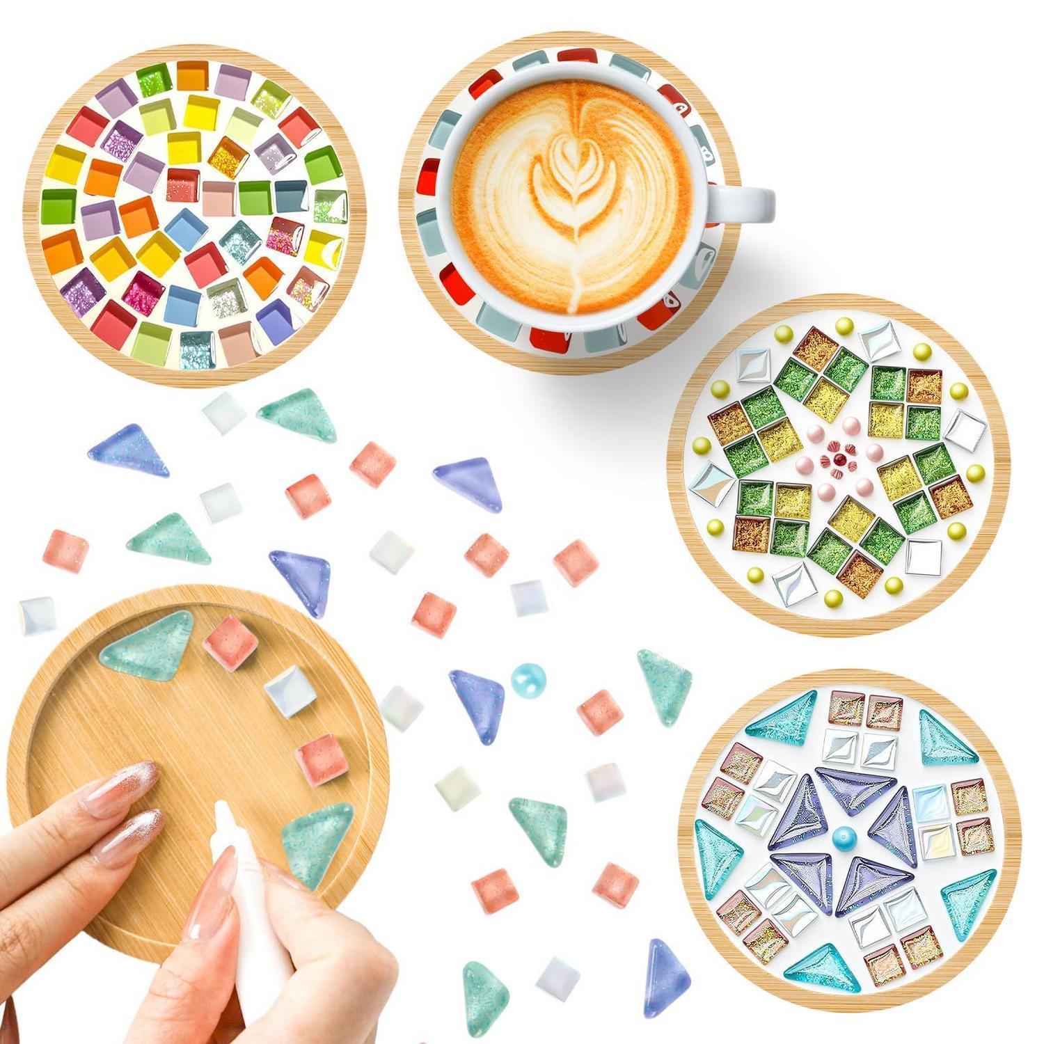 Mosaik Untersetzer Bastelset Für Erwachsene, 4er Set Bambus, Diy Dekoration