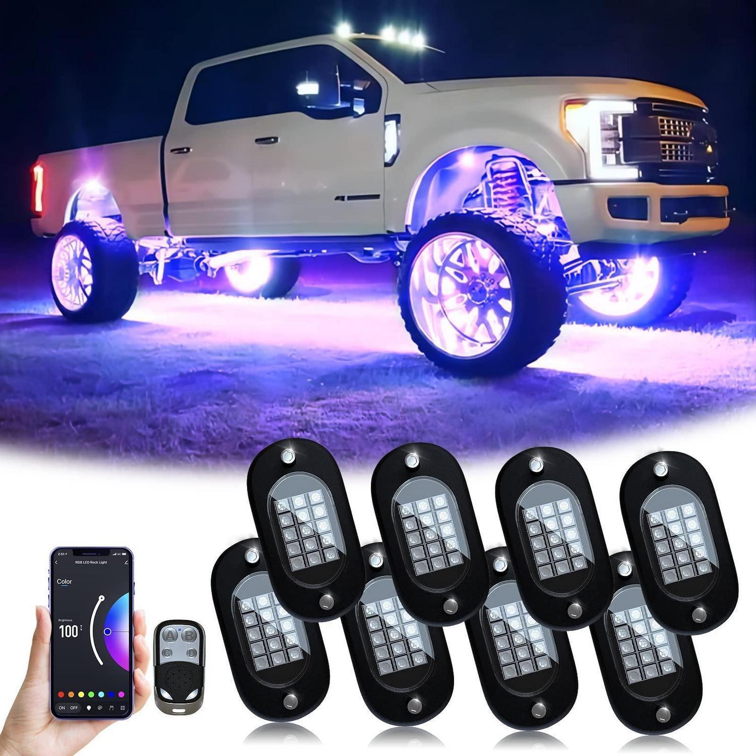 Rgb Led Rock Light Kit 8 Pods App/rf Steuerung Musikmodus Wasserdicht Unterbodenbeleuchtung
