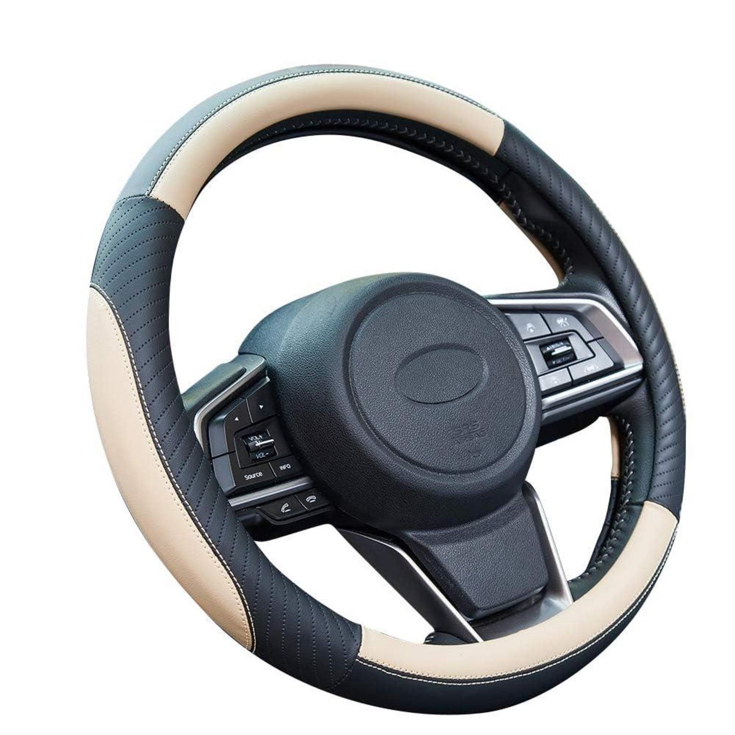 Lenkradbezug Auto Leder Beige 37-38cm Anti Rutsch Universal