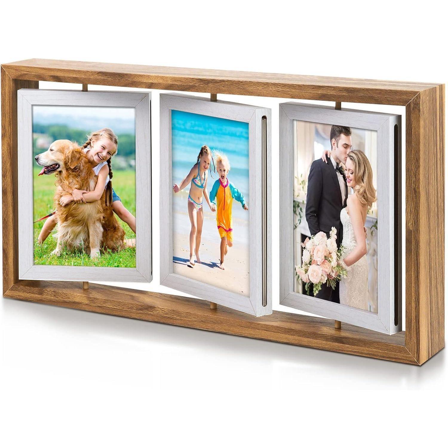 Drehbarer Bilderrahmen Für 6 Fotos 10x15cm, Holzoptik, Zum Aufstellen