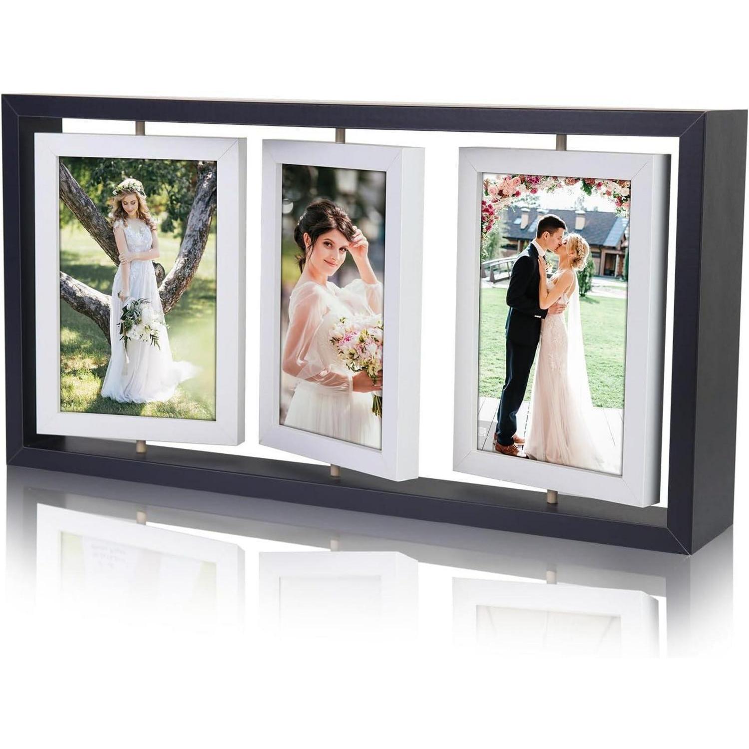 Drehbarer Bilderrahmen Für 6 Fotos 10x15cm, Mdf-holz, Schwarz-weiß