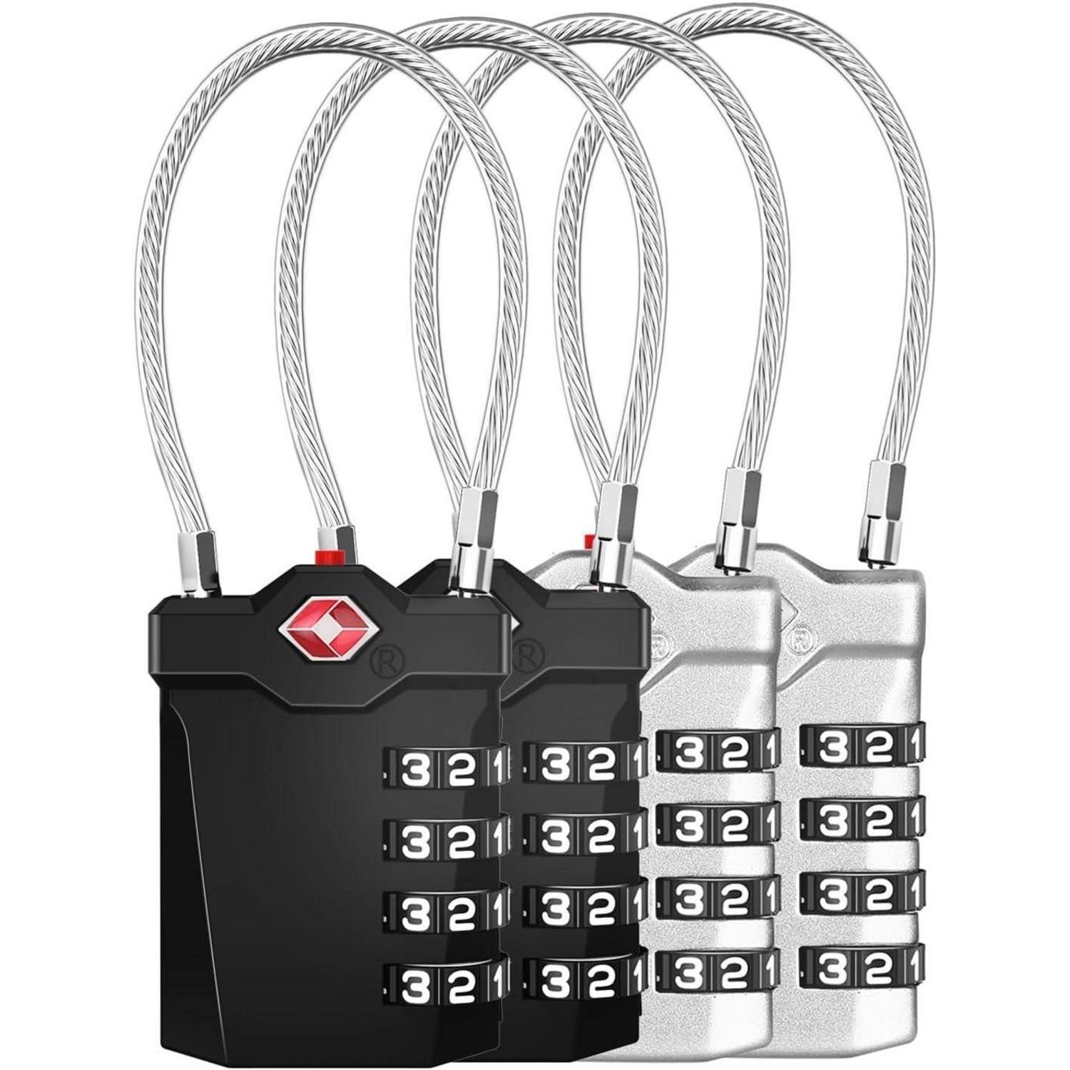 4er Set Tsa Zahlenschlösser Mit 4-stelligem Code Und Alarmfunktion