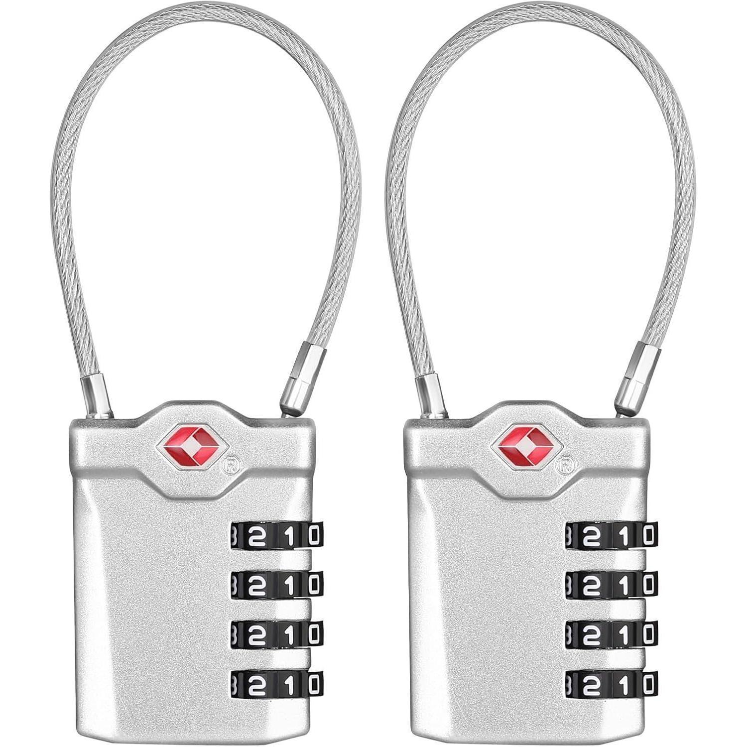 Tsa Zahlenschloss 4-stellig Mit Flexiblem Kabel, 2 Stück, Silber