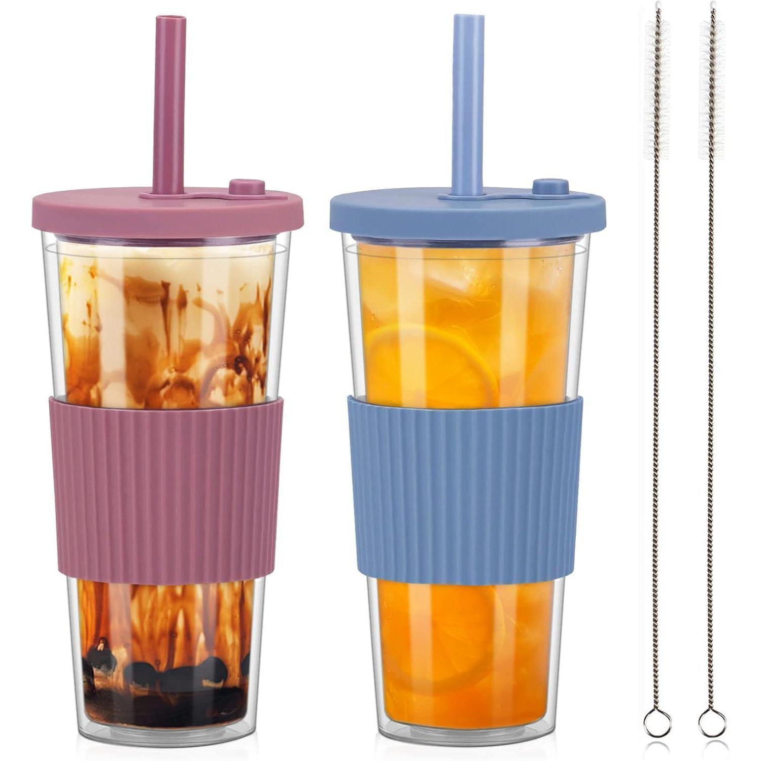 Bubble Tea Becher 2er Set 730ml Doppelwandig Isoliert Mit Strohhalm