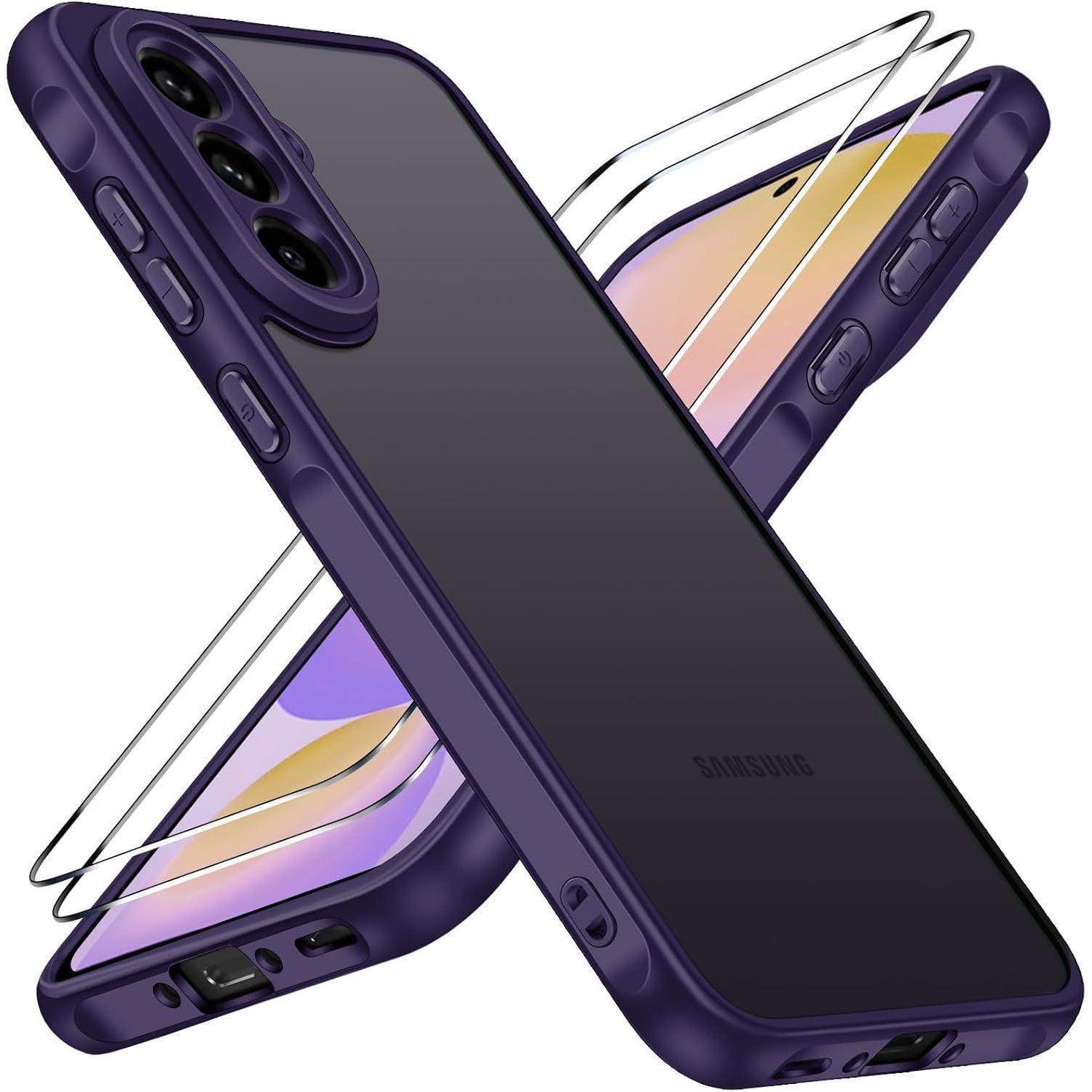 Schutzhülle Mit 2x Panzerglas Für Samsung Galaxy A56 5g, Matt Durchscheinend, Lila
