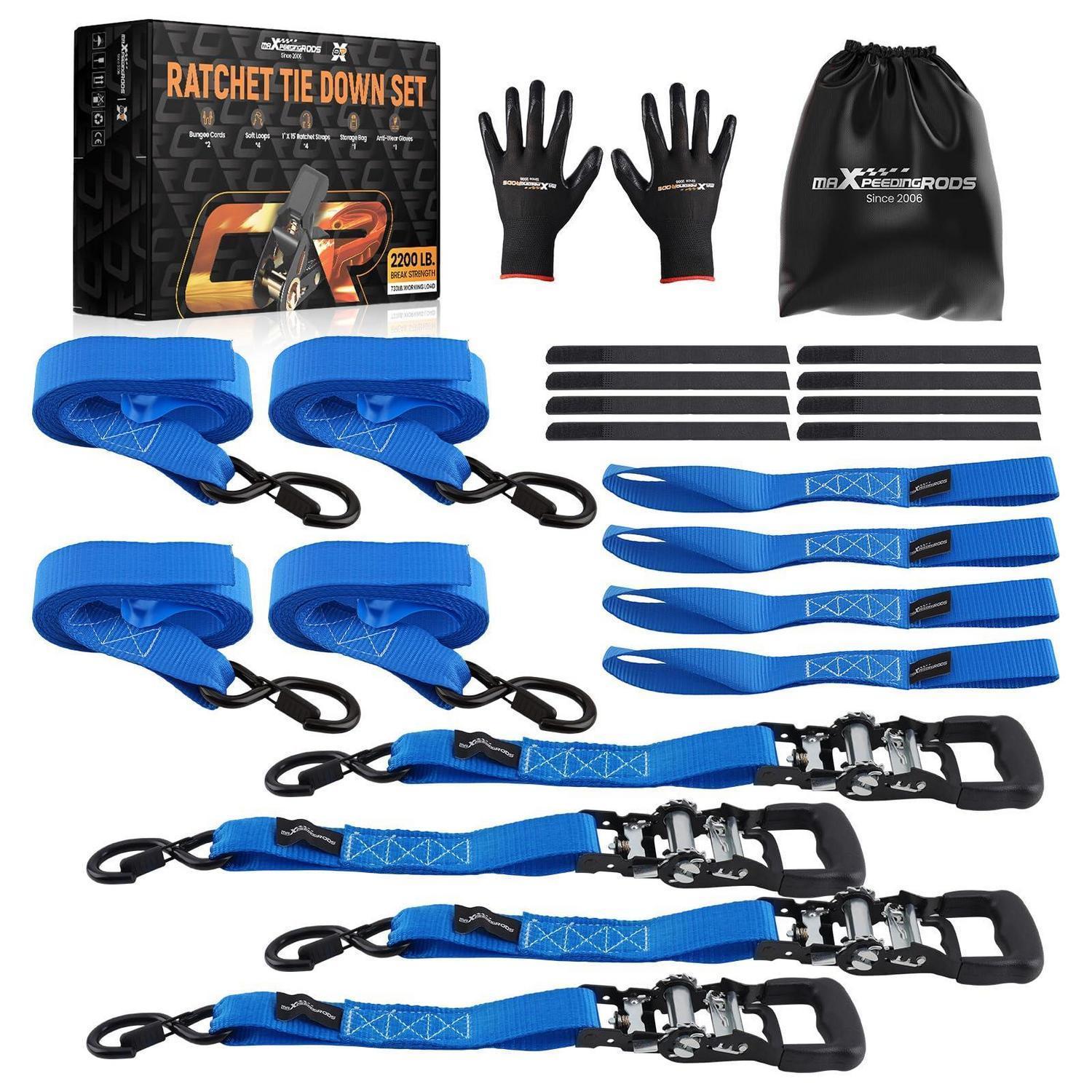 Ratschen Zurrgurte Set 4-teilig 2362kg Mit Soft Loops & S-haken Für Transport