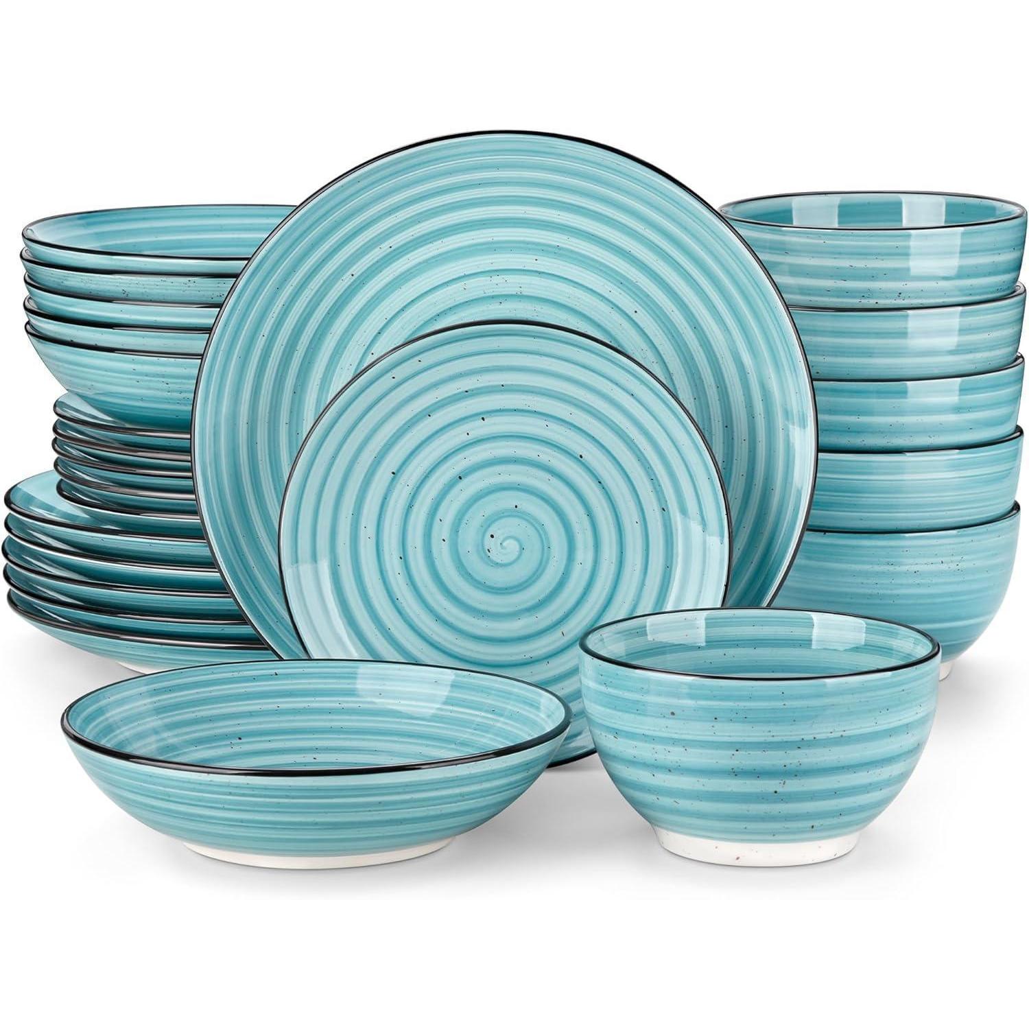 24-teiliges Tafelservice Für 6 Personen, Steingut, Bonbon Blau, Modern, Spülmaschinenfest