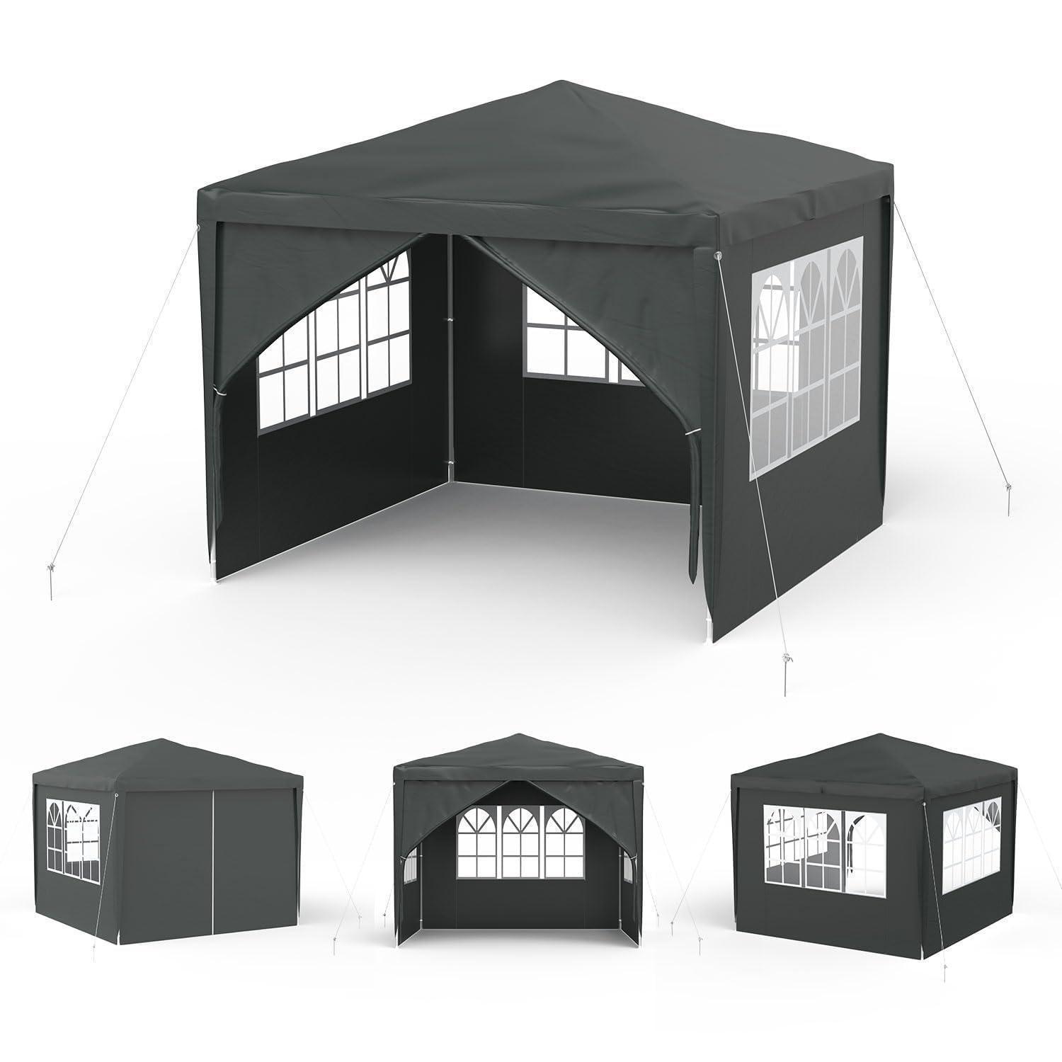 Gartenpavillon 3x3m Anthrazit Wasserdicht Mit 4 Seitenwänden Und Fenstern