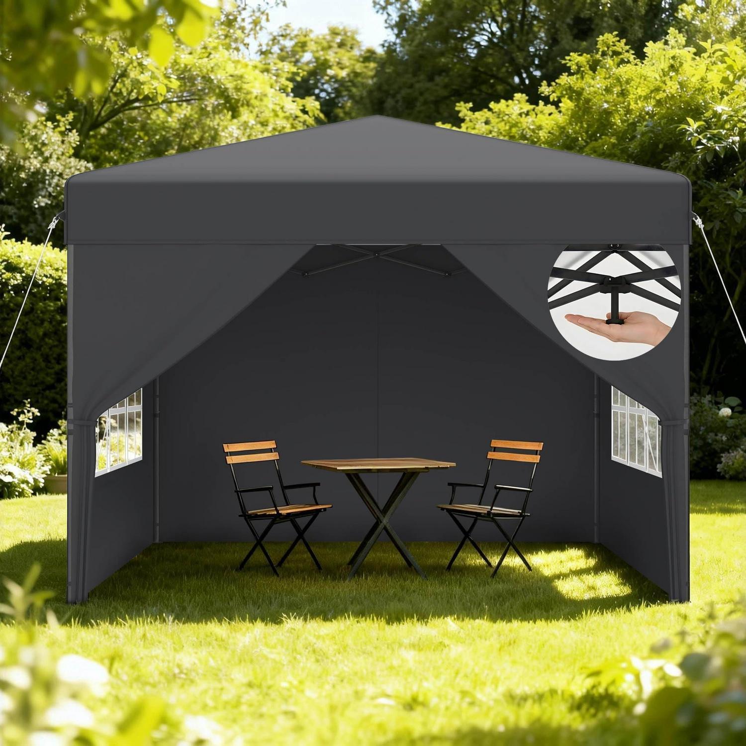 Faltpavillon 2.5x2.5m Wasserdicht Mit Seitenwänden, Uv-schutz, Höhenverstellbar