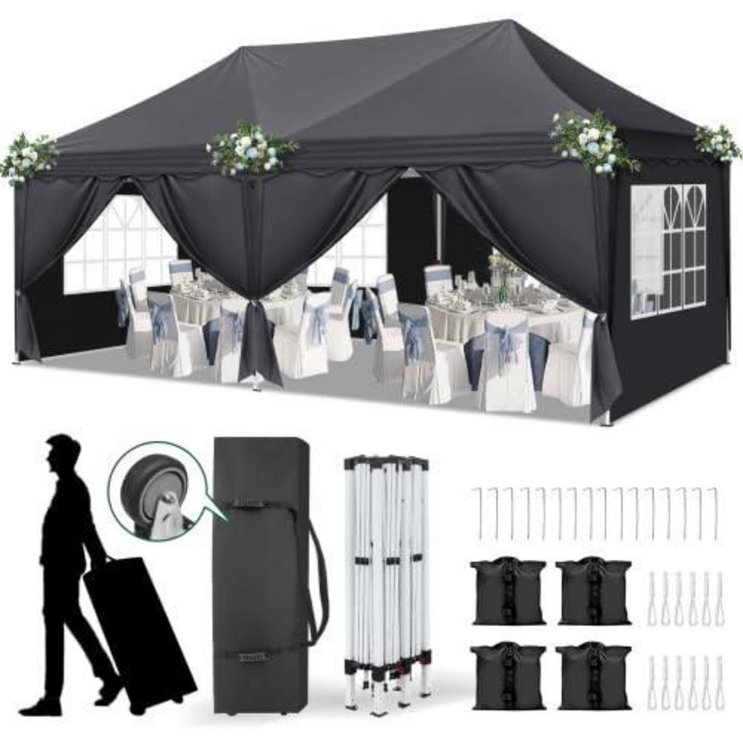 Partyzelt 3x6m, Höhenverstellbar, Wasserdicht, Mit 6 Seitenteilen Und Sandsäcken