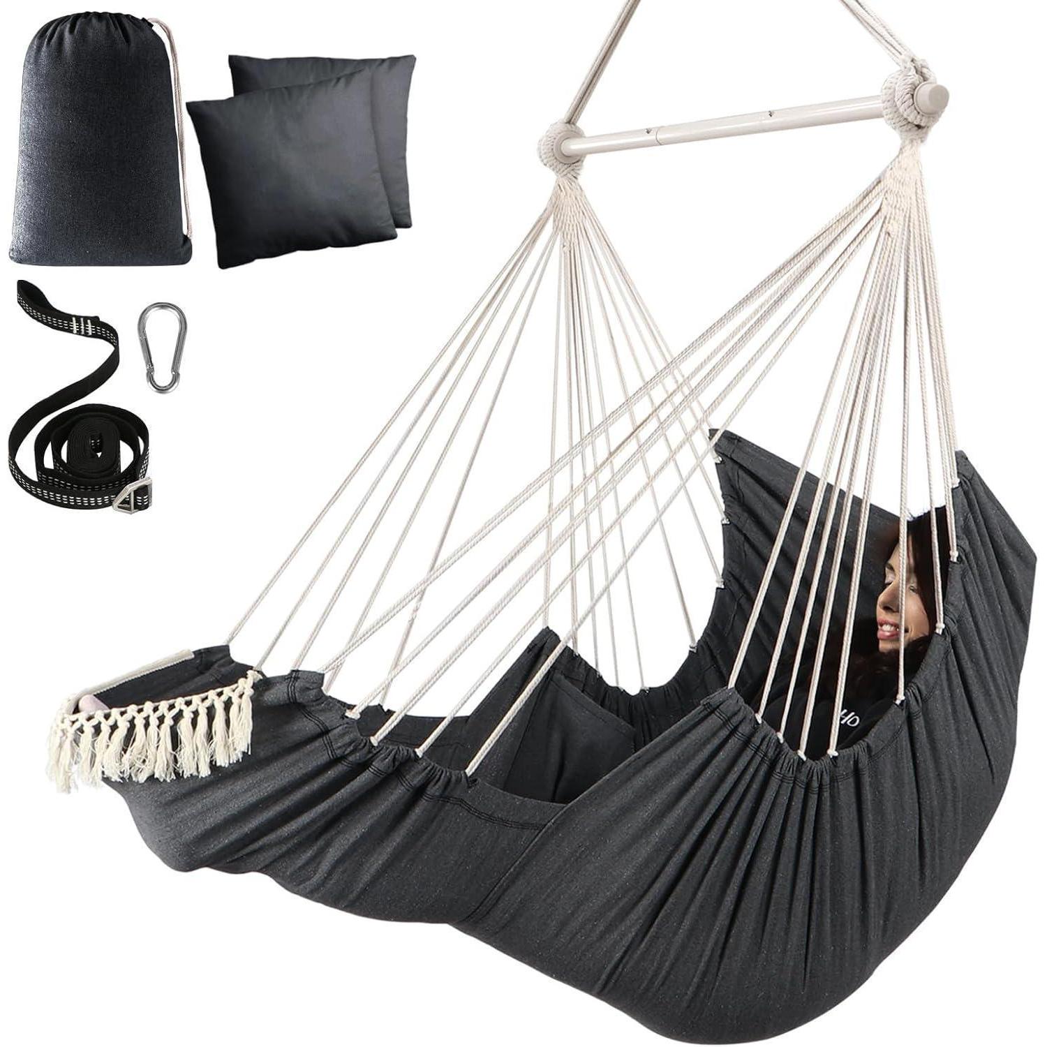 Hängesessel Mit 2 Kissen, Belastbar Bis 227kg, Dunkelgrau
