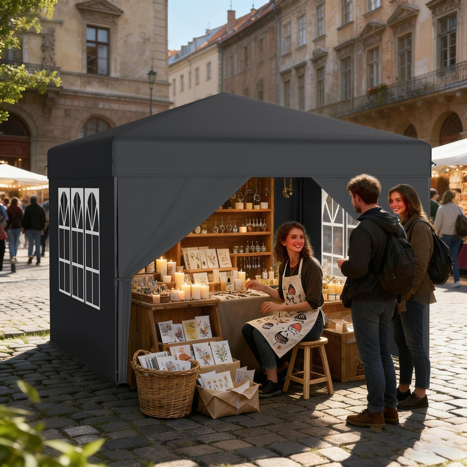 Faltpavillon 3x3m Anthrazit Mit 4 Seitenwänden, Wasserdicht, Höhenverstellbar