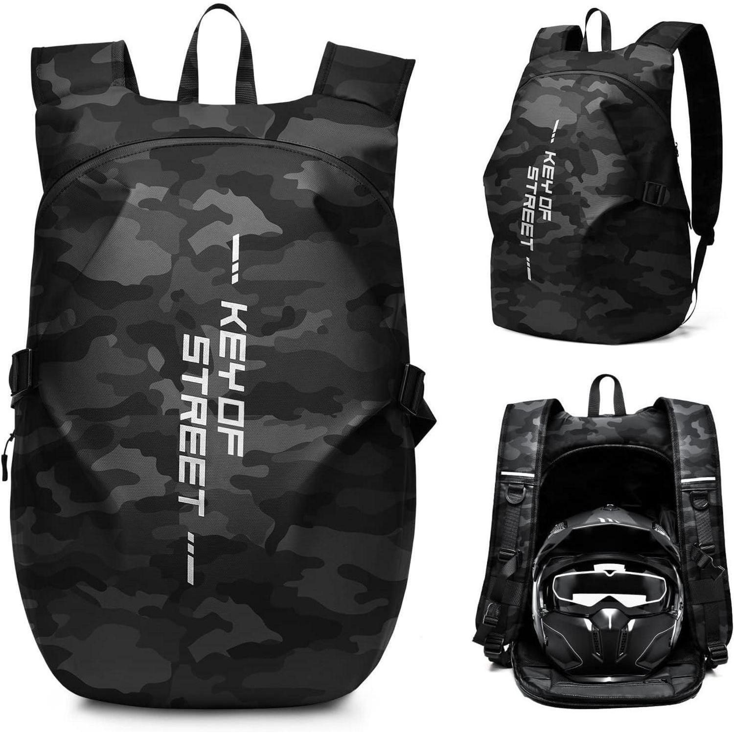 Motorradrucksack Wasserdicht Mit Helm-fach, Laptoptasche, Tarnmuster Schwarz