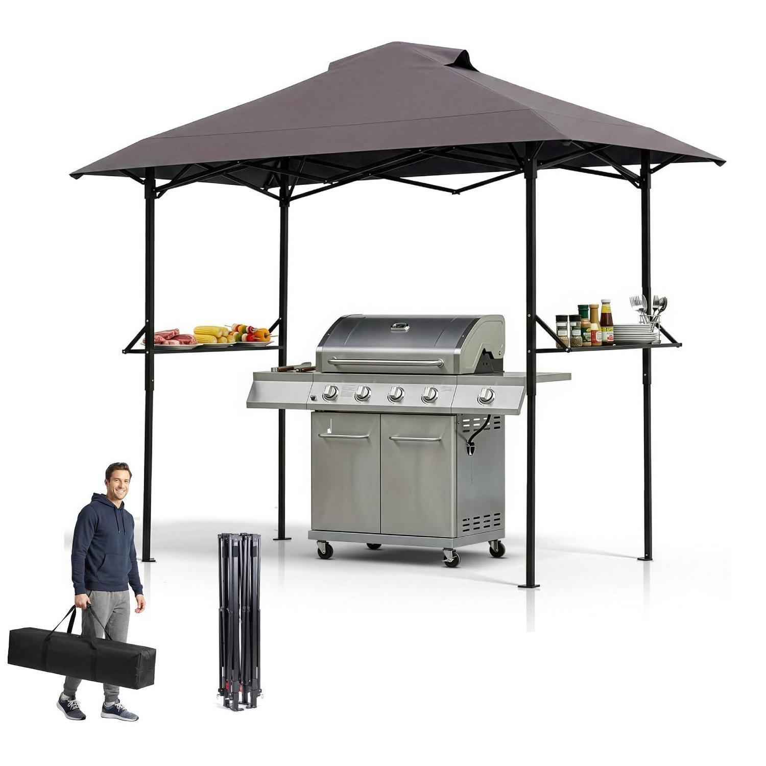 Faltbarer Grillpavillon 255x150x240 Cm, Wetterfest, Sonnenschutz, Anthrazit
