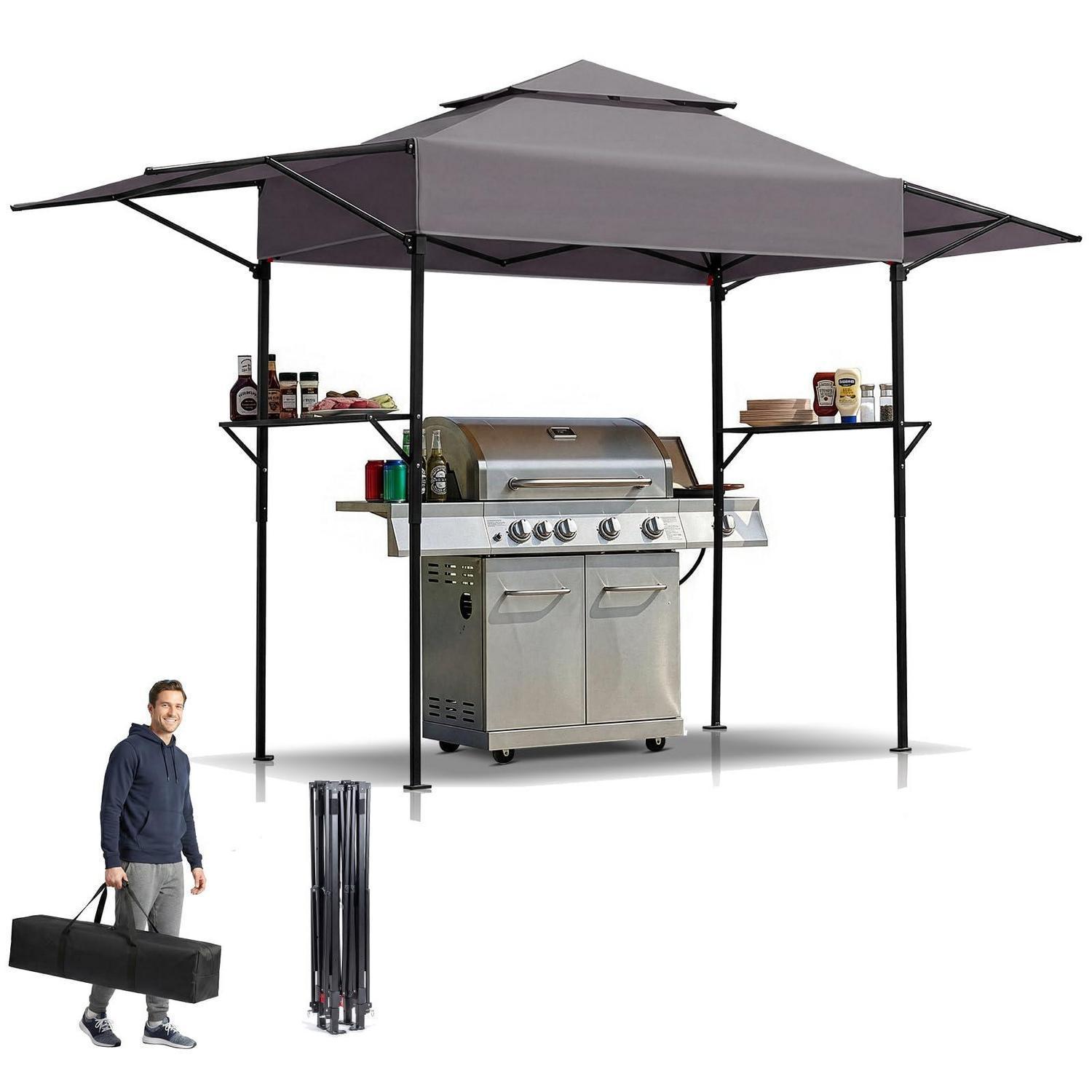 Faltbarer Grillpavillon 380x100x240 Cm, Wetterfest, Sonnenschutz, Anthrazit