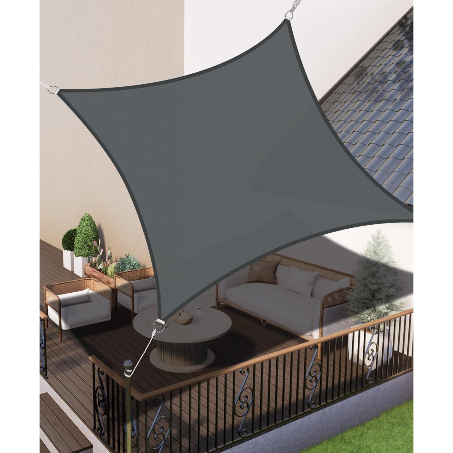Sonnensegel 2x2m Wasserdicht Anthrazit 95% Uv-schutz Rechteckig Für Garten & Terrasse