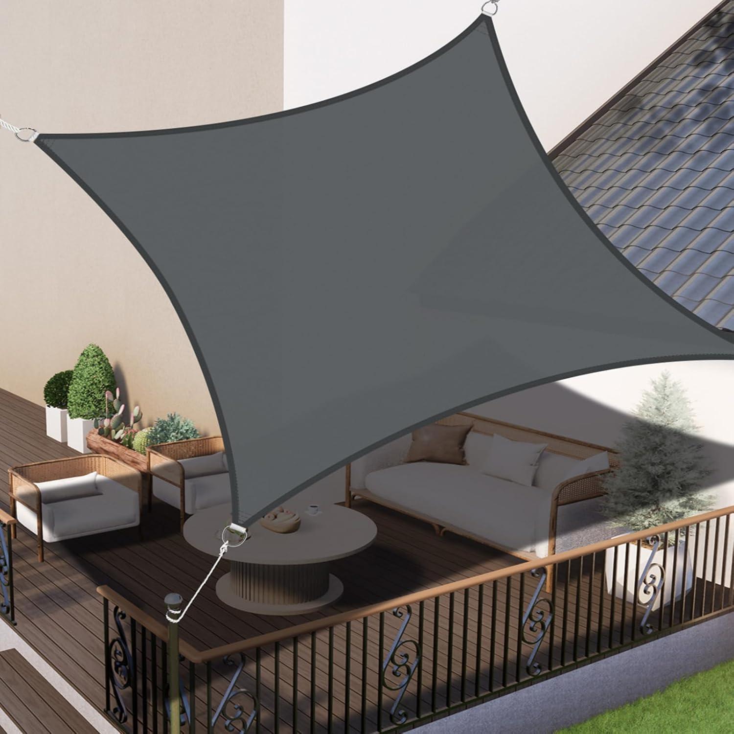Sonnensegel 5x5m Wasserdicht Rechteckig Anthrazit Uv-schutz 95% Für Garten & Terrasse