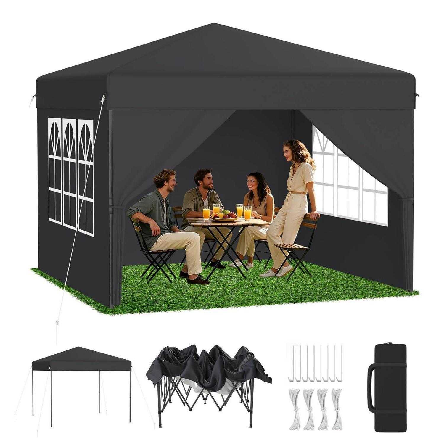 Pop-up Pavillon 3x3m Anthrazit Mit Seitenwänden, 3-fach Höhenverstellung