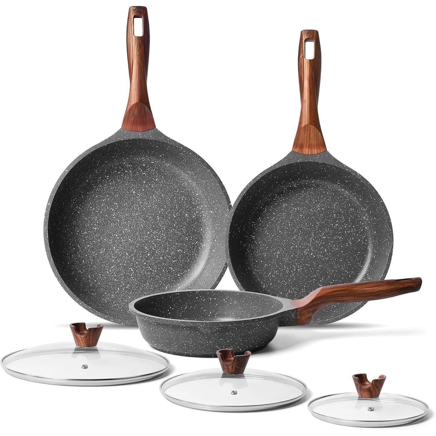 Pfannenset 3-teilig Mit Deckel, Induktion, Granit-antihaftbeschichtung, 20/24/28 Cm