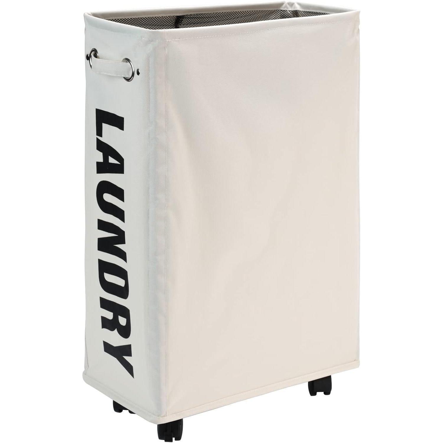 Schmaler Wäschekorb Auf Rollen, Faltbar, 52l, Beige