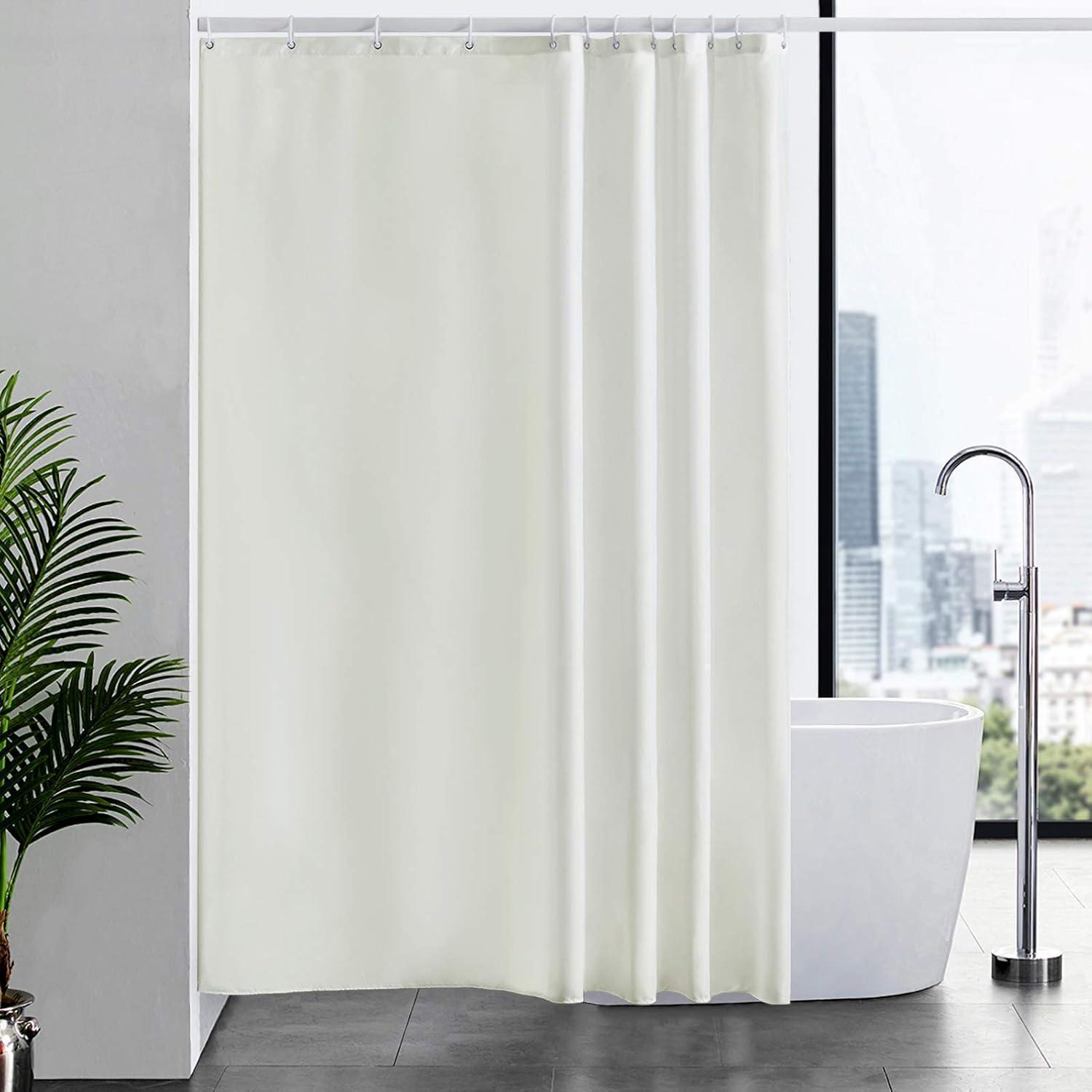 Duschvorhang Stoff Überlänge Beige 180x210cm, Anti-schimmel, Waschbar, Inkl. 12 Haken