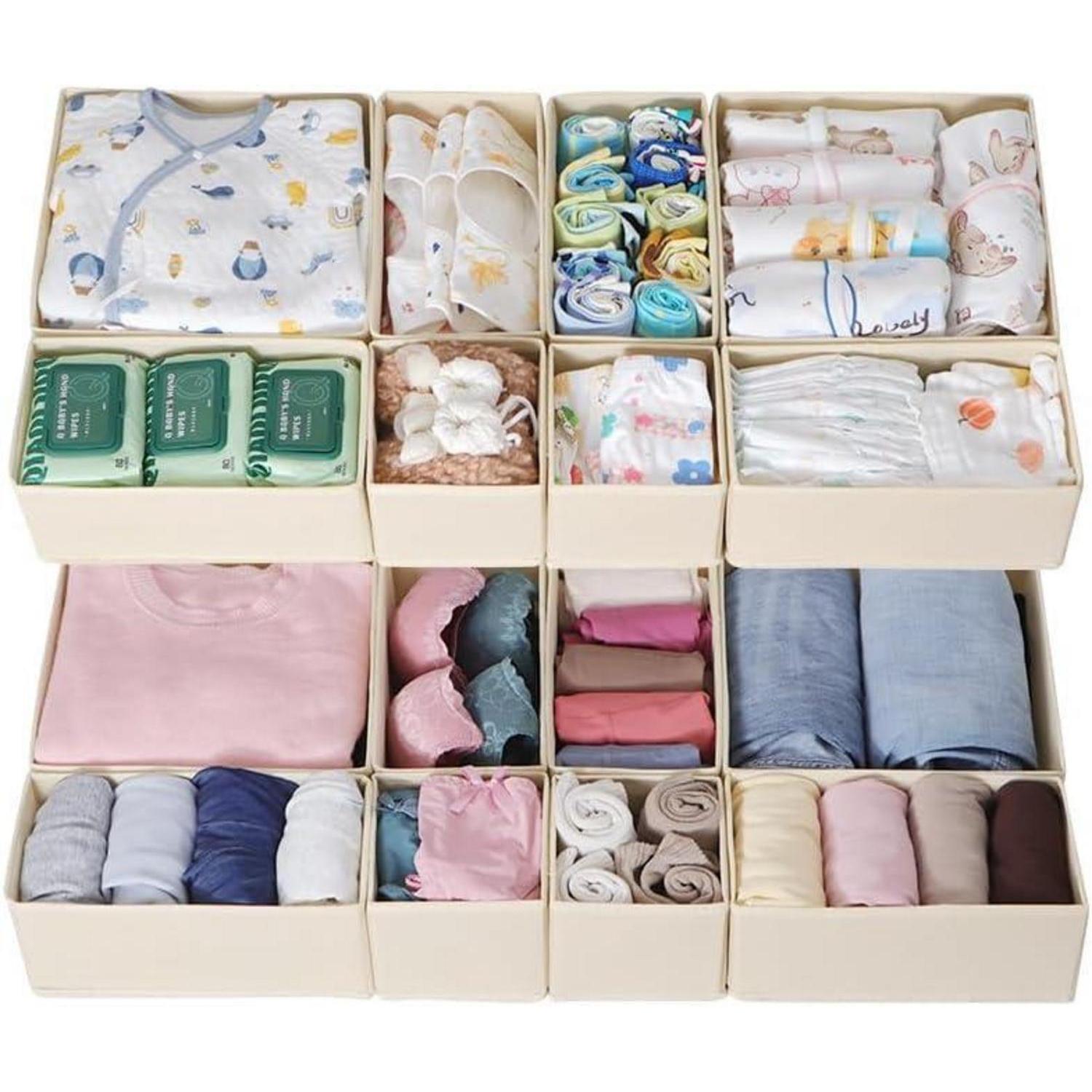 16er Set Schubladen Organizer Faltbar, Beige, Für Kommoden Und Kleiderschrank