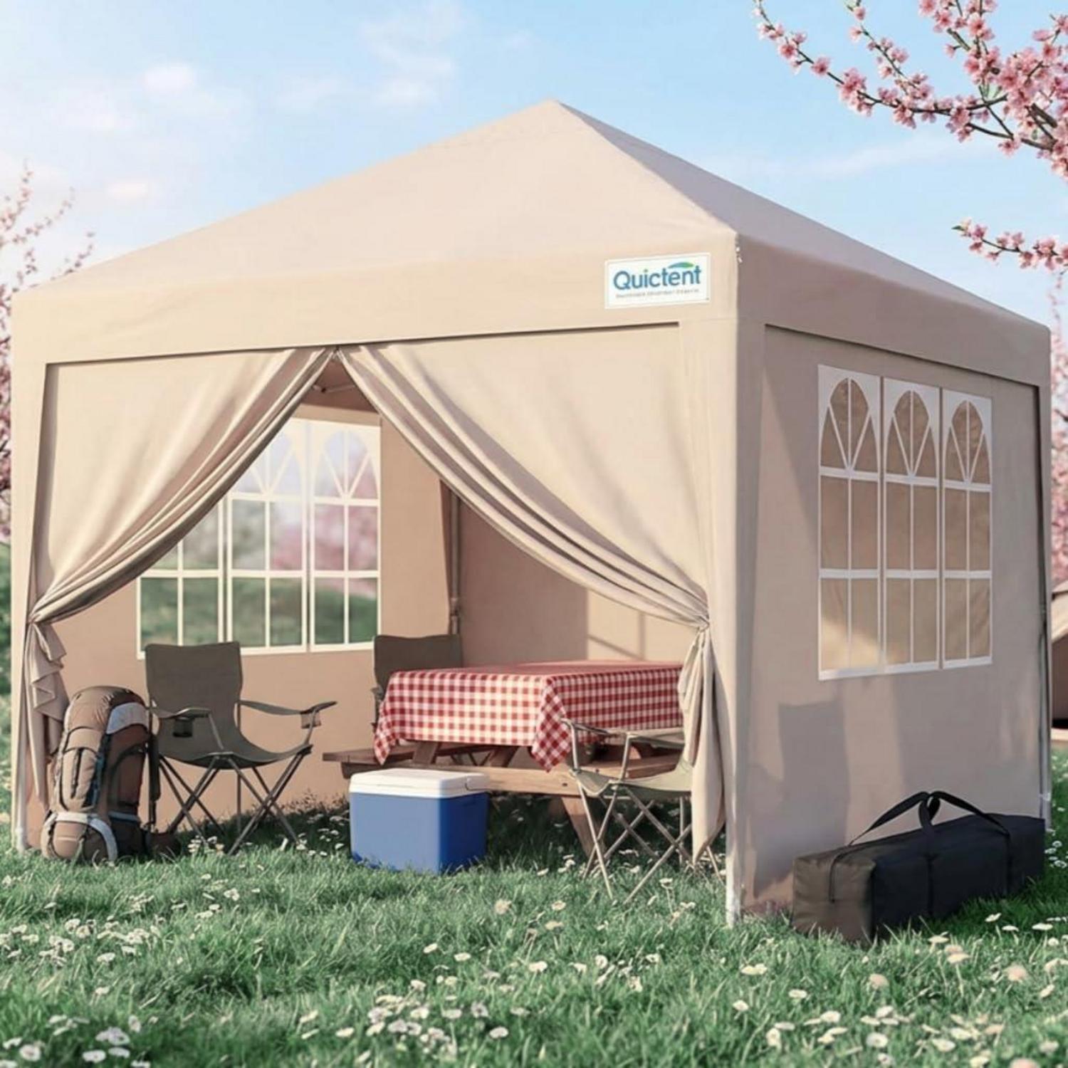 Faltpavillon 3x3m Wasserdicht Mit Seitenwänden, Uv-schutz 50+, Stahlrahmen, Beige