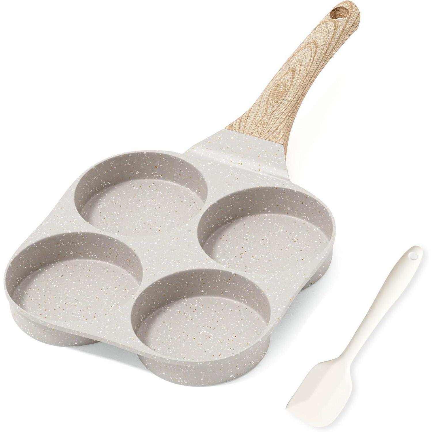 4-loch Omelettpfanne Induktion Antihaft Granit Beschichtung Pfoa-frei Beige