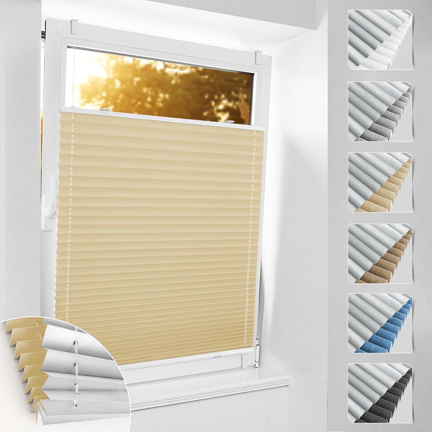 Plissee Ohne Bohren Verdunkelung Klemmfix Hellbeige 75x100 Cm Thermo Sichtschutz Sonnenschutz