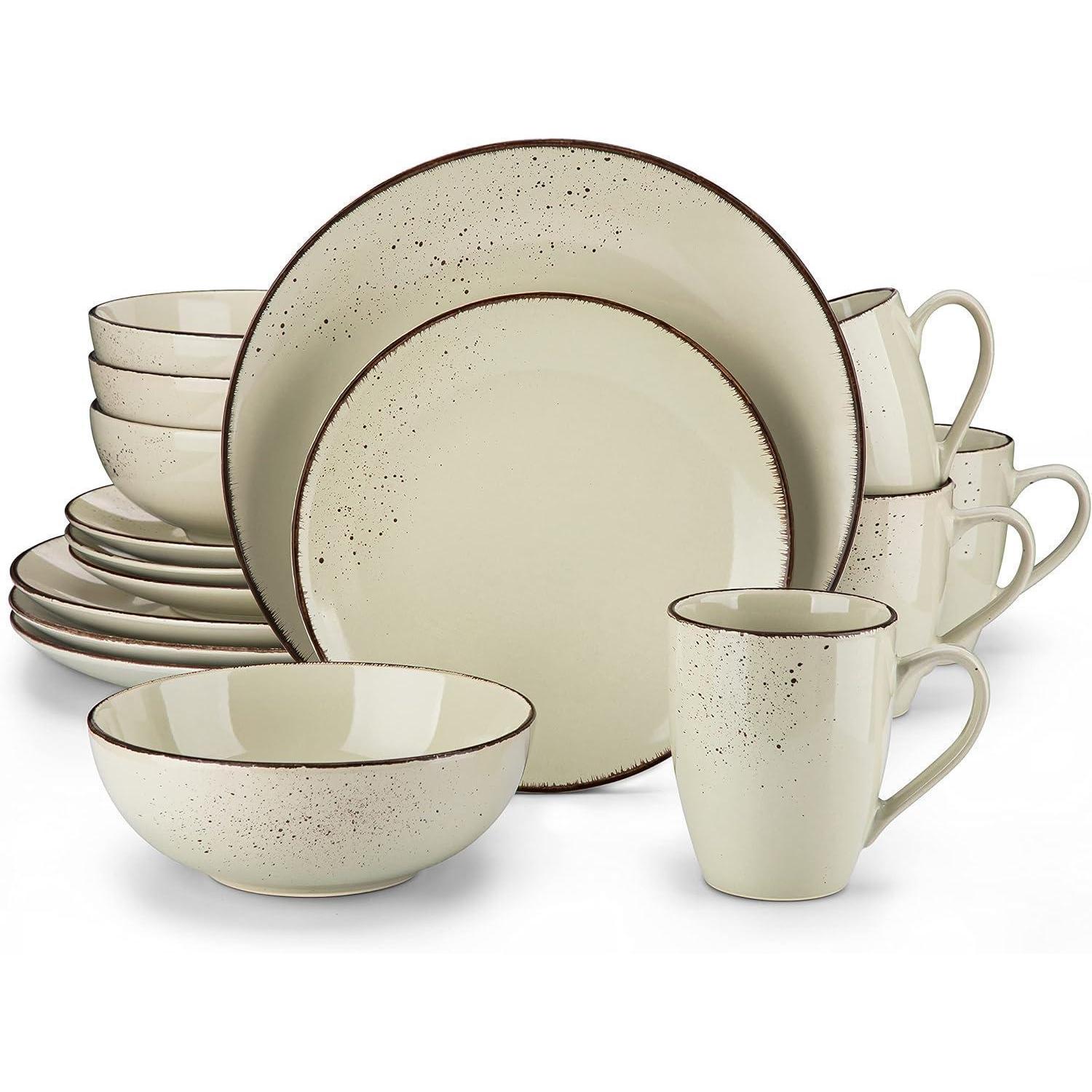 Tafelservice Set 16-teilig Steingut Vintage Natur Design Beige