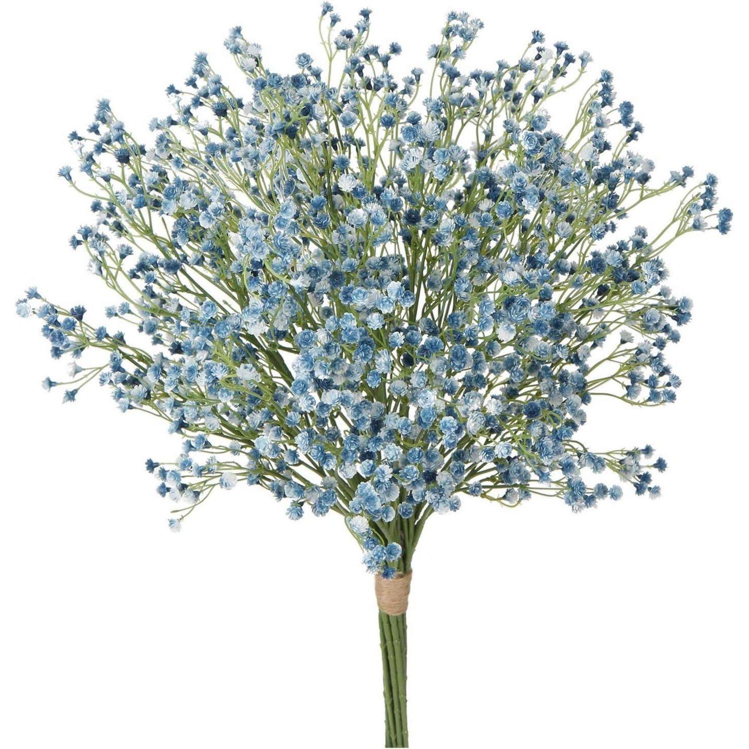 Künstlicher Schleierkraut Blumenstrauß 12 Stiele Blau 60cm Wetterfest
