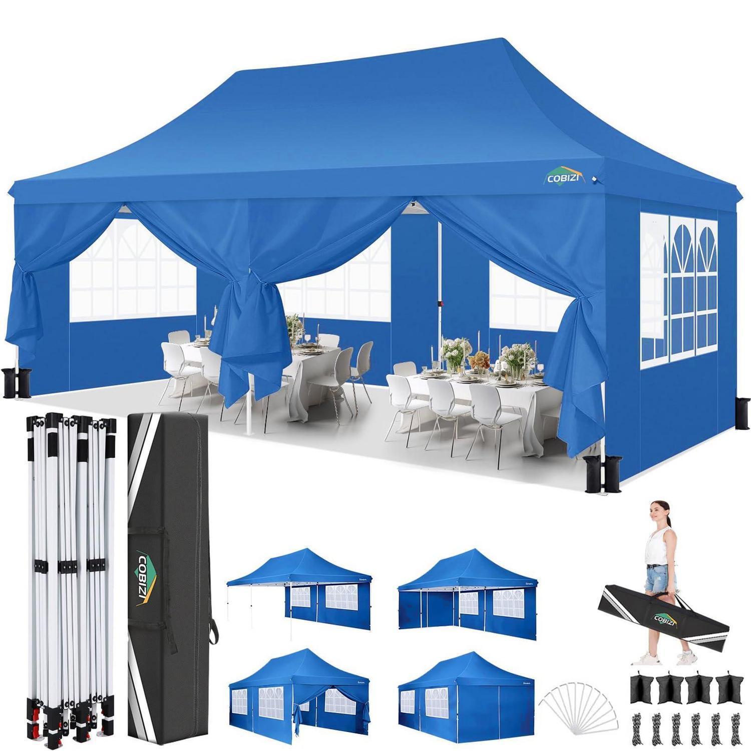 Faltpavillon 3x6m Wasserdicht Mit 6 Seitenwänden, Uv-schutz, Blau