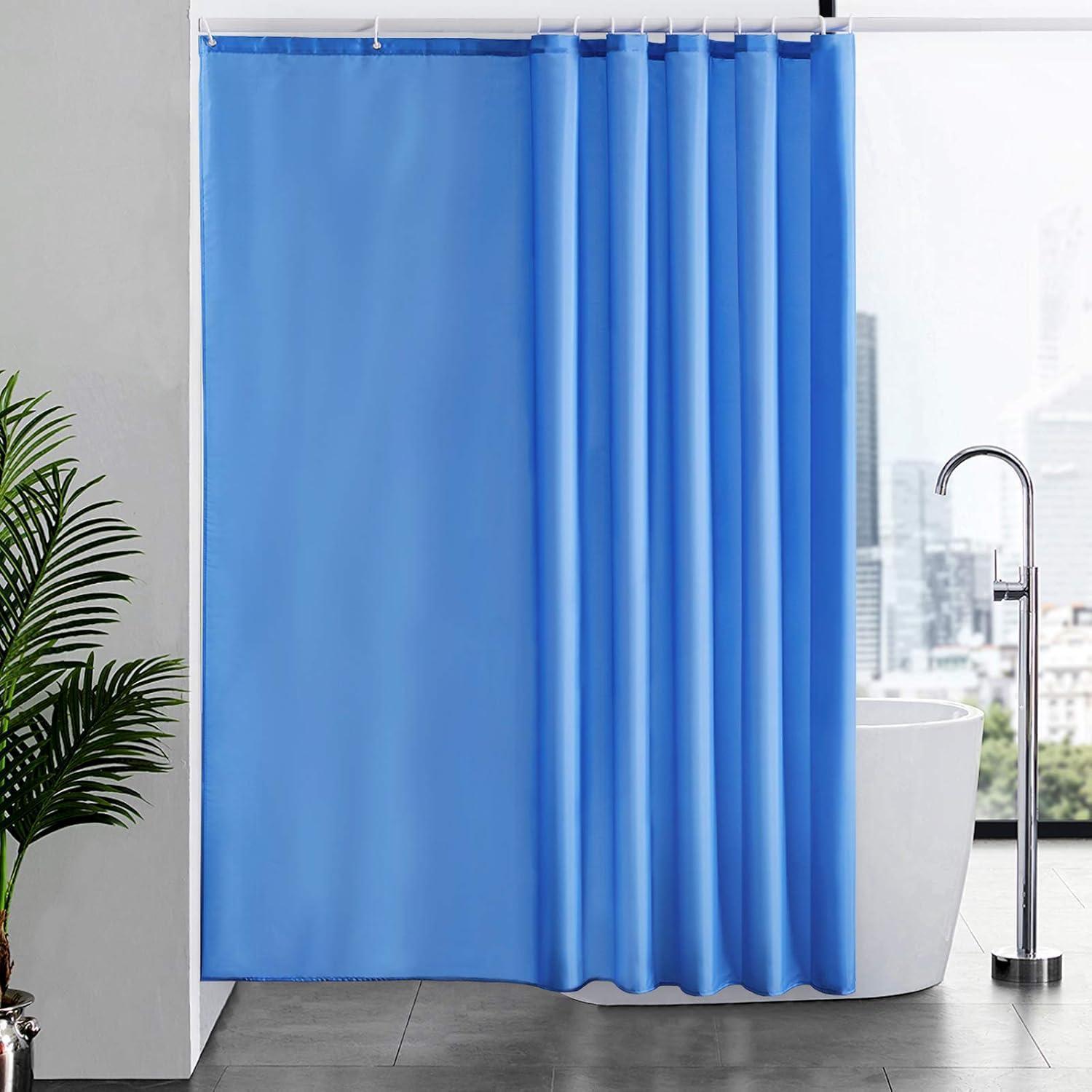 Duschvorhang Überlänge 200x200cm Blau, Textil, Anti-schimmel, Waschbar, Inkl. 12 Haken