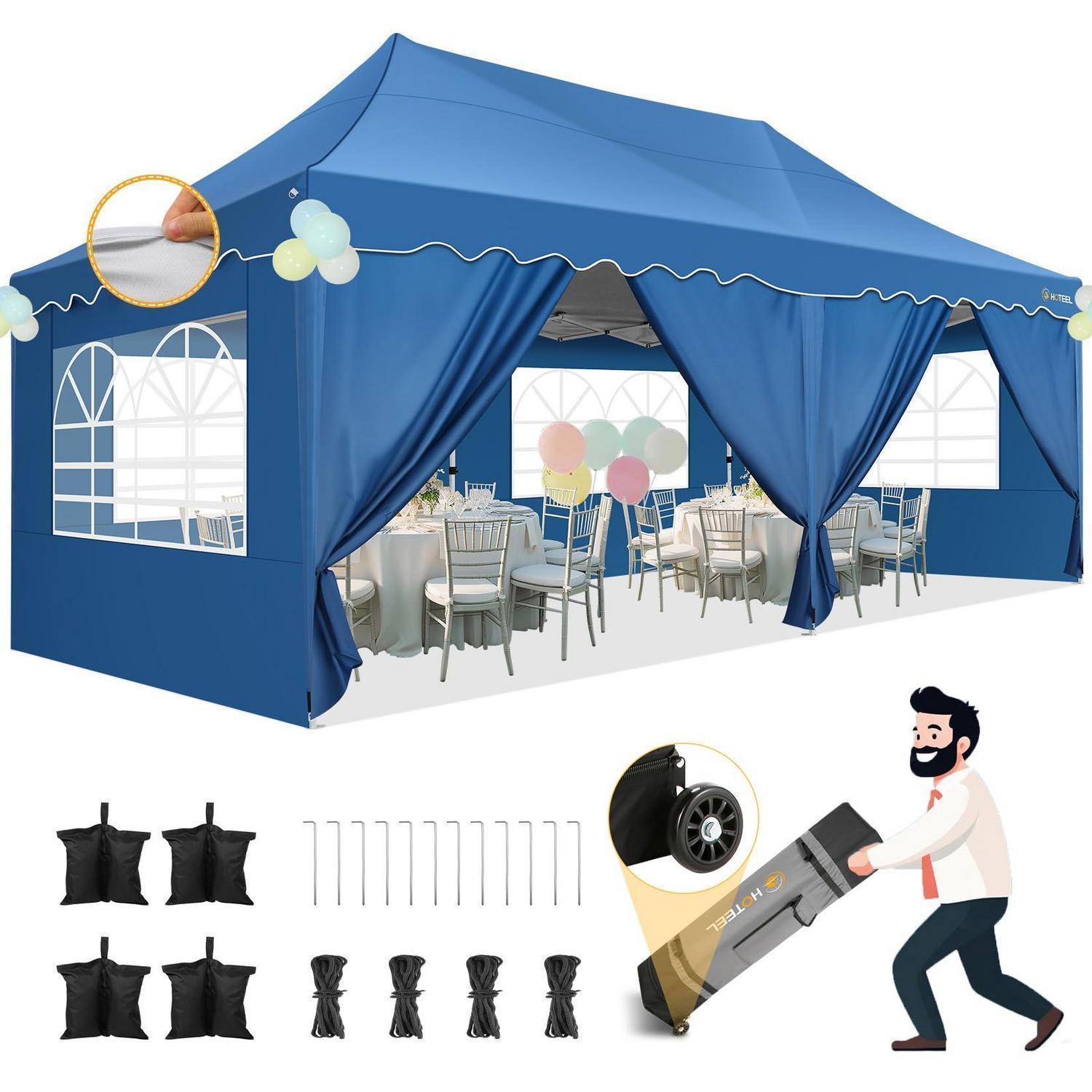 Faltpavillon 3x6m Himmelblau Wasserdicht Mit 6 Seitenwänden Uv50+