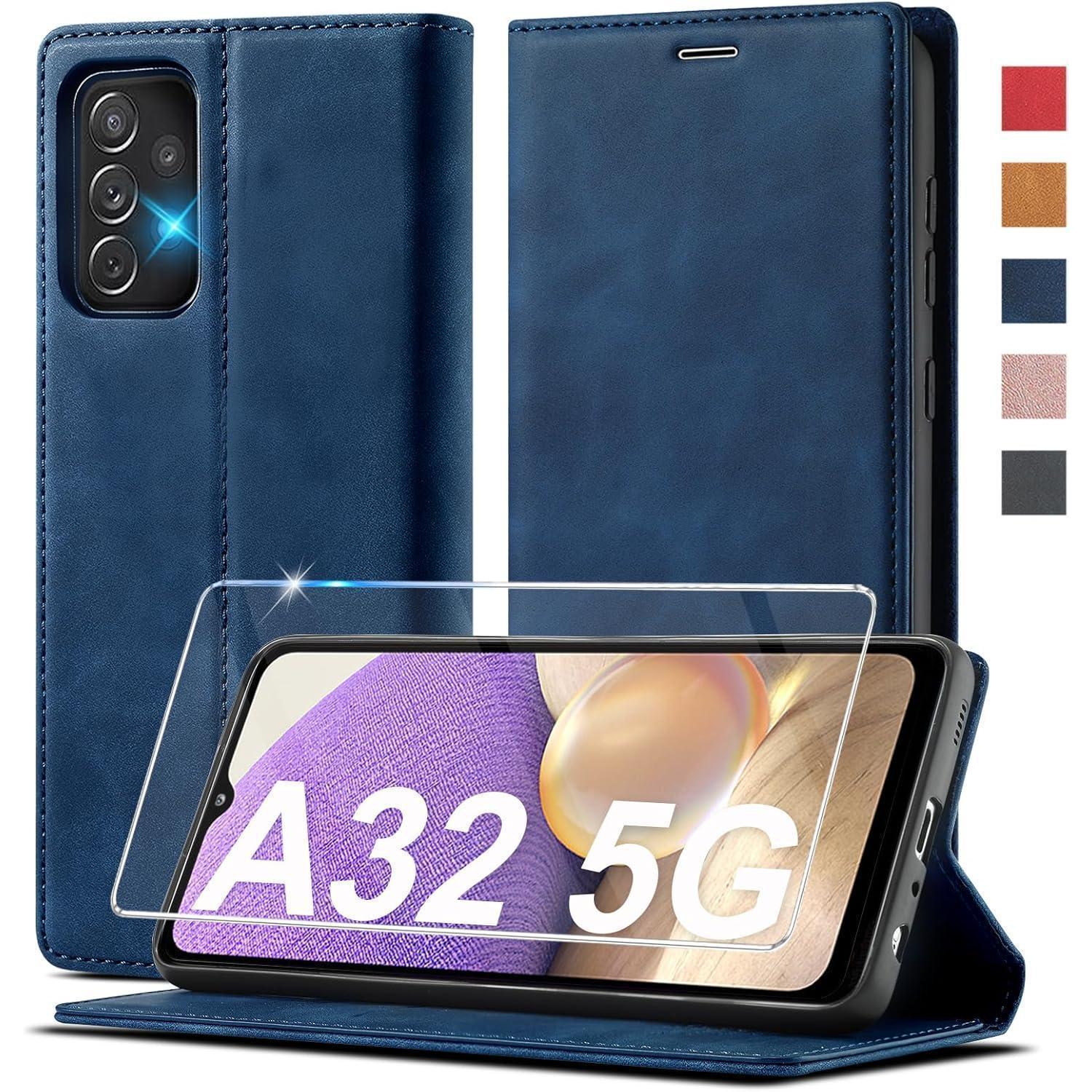 Samsung Galaxy A32 5g Hülle Leder Klappbar Mit Ständer & Kartenfächern Inkl. Schutzfolie