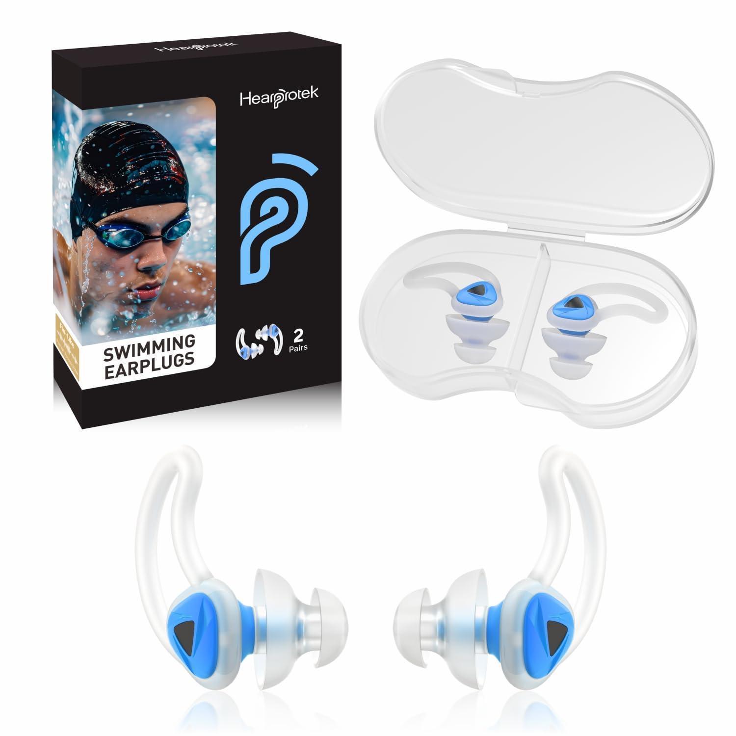 Schwimm-ohrstöpsel 2 Paar Silikon Wasserdicht Mit Tragetasche Blau