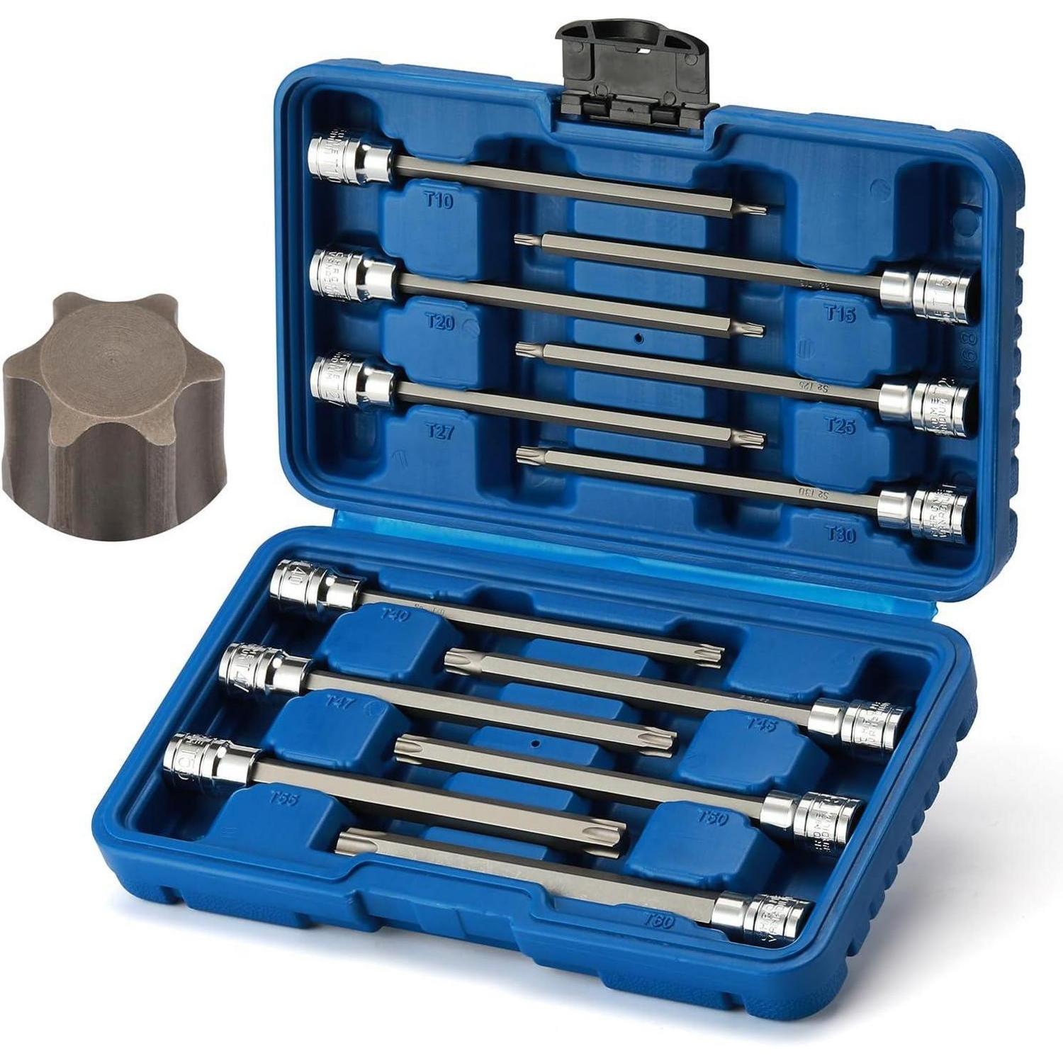 Steckschlüsselsatz Torx Extra Lang 3/8" Antrieb T10-t60 150mm Cr-v S2 Stahl 12tlg.