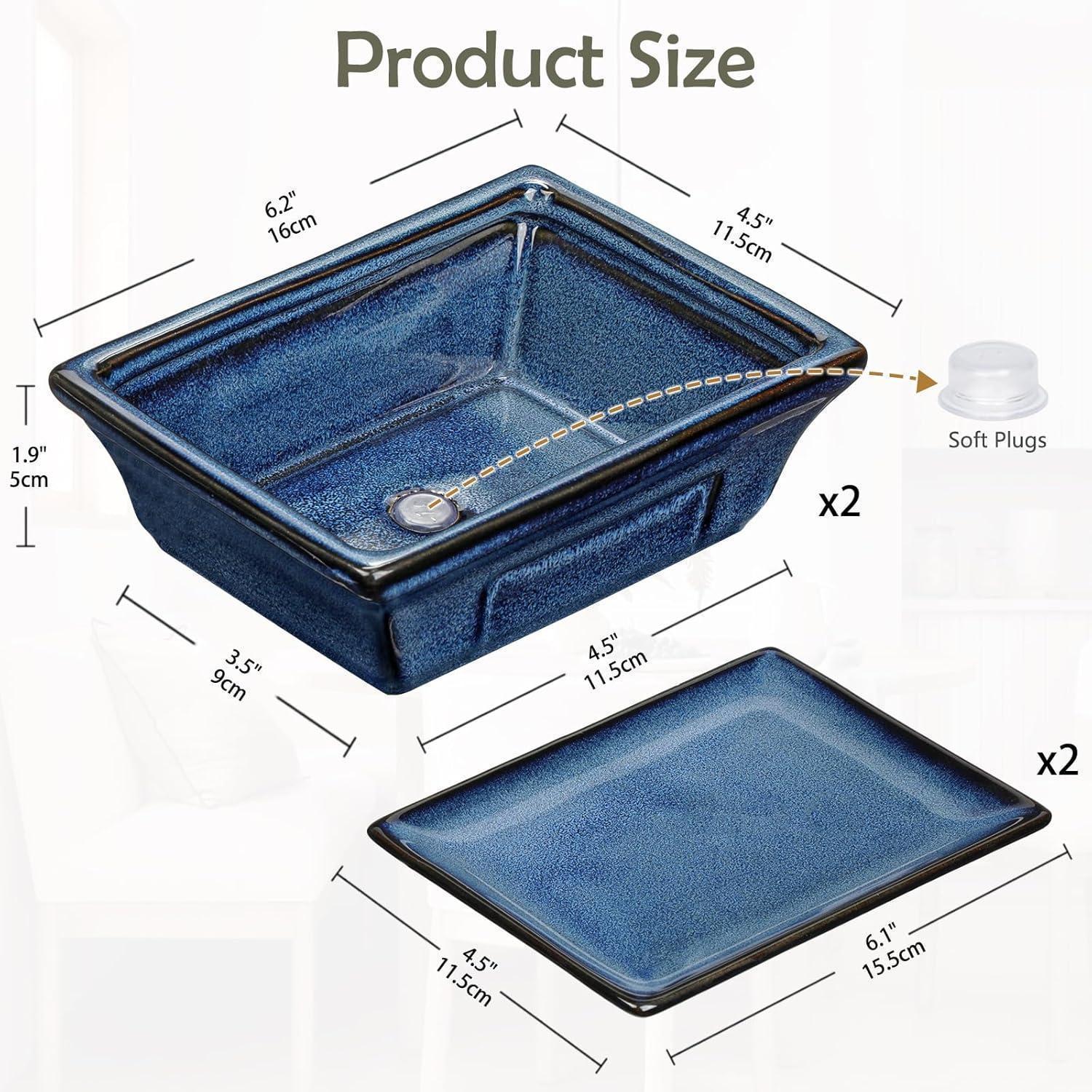 2er-set Keramik Bonsai-töpfe Flach Blau Mit Entwässerungsloch 16cm