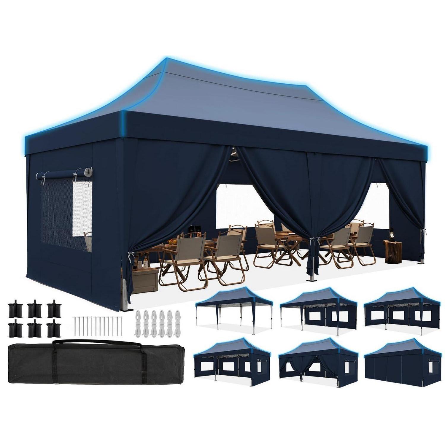 Faltpavillon 3x6m Wasserdicht Mit Seitenwänden, Uv-schutz, Stahlrahmen, Blau