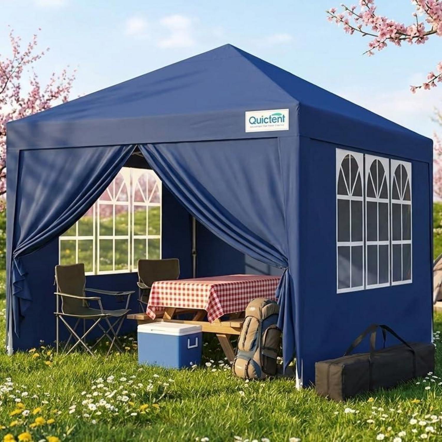 Faltpavillon 3x3m Wasserdicht Mit Seitenwänden, Uv-schutz 50+, Stahlrahmen, Blau