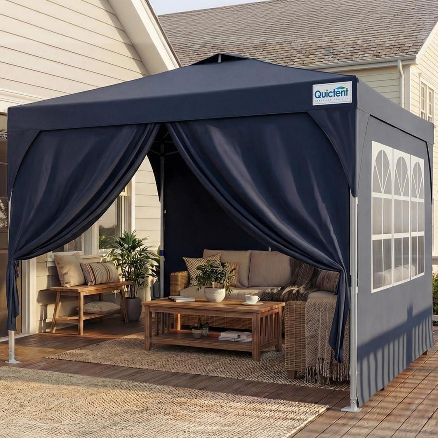 Faltpavillon 3x3m Wasserdicht Mit 3 Seitenwänden, Uv-schutz 50+, Stahlrahmen, Blau