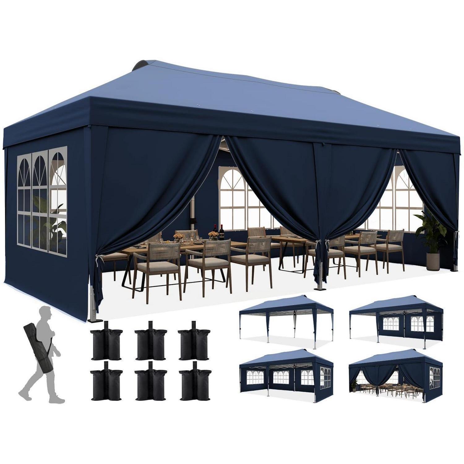 Faltpavillon 3x6m Mit 6 Seitenwänden, Uv-schutz 50+, Stahlrahmen, Blau