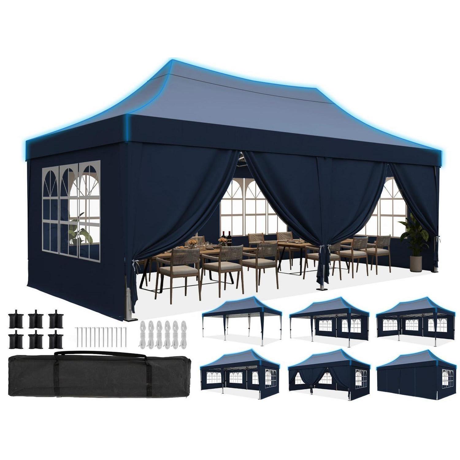 Faltpavillon 3x6m Wasserdicht Mit Seitenwänden, Uv-schutz, Stahlrahmen, Spitzdach