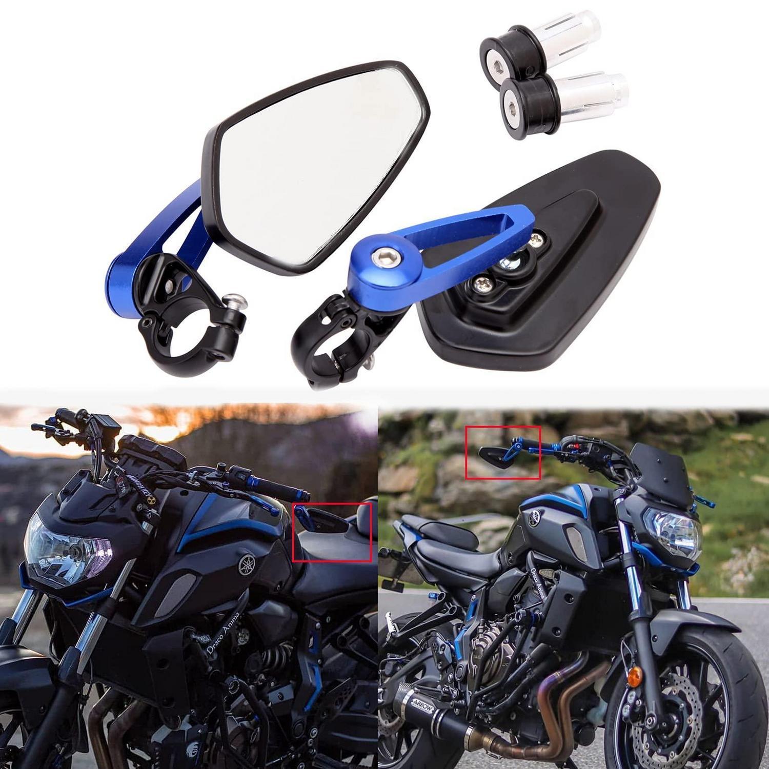 Motorrad Lenkerendenspiegel Blau, 7/8 Zoll, Cnc Aluminium, 360° Verstellbar