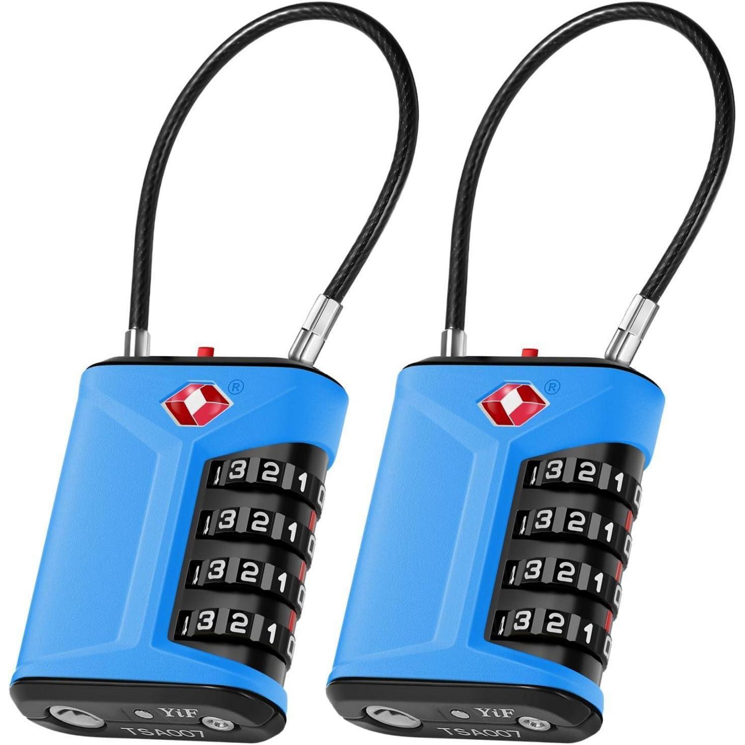Zahlenschloss Tsa 4-stellig Mit Kabel, Robust, Blau, 2 Stück