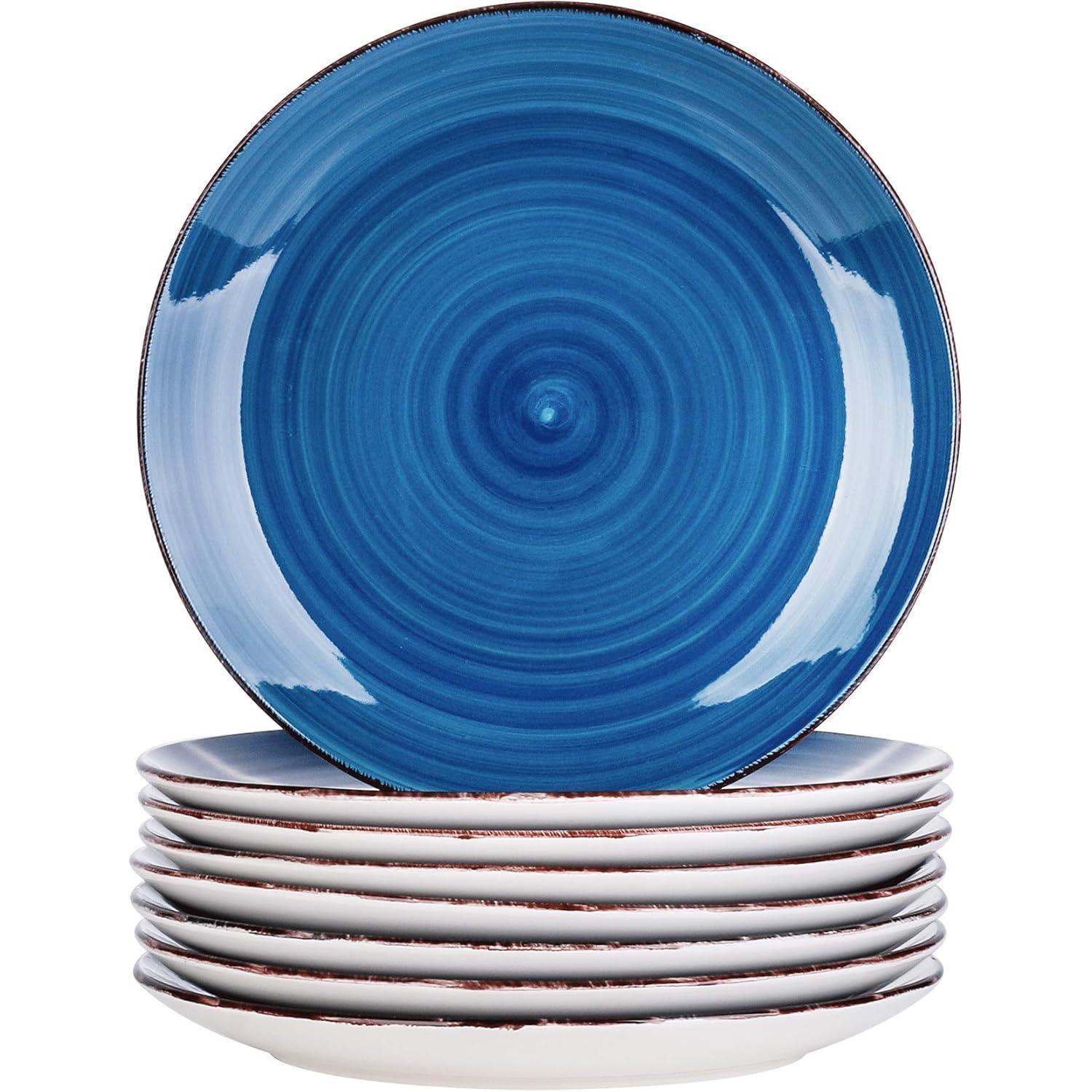 8er Set Speiseteller Steingut Marokko Stil Handbemalt 27cm Dunkelblau