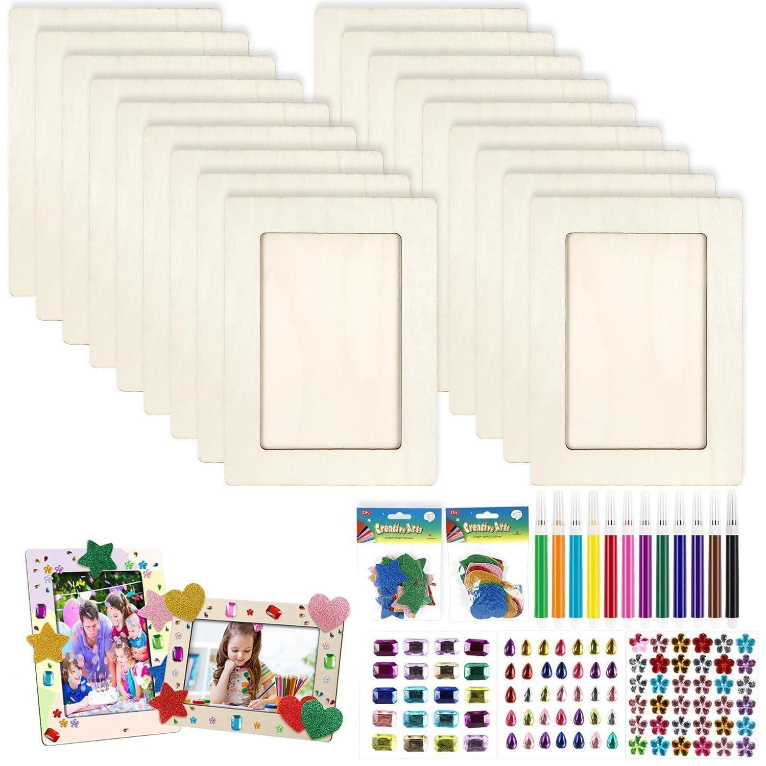 10er Set Holz Bilderrahmen 20x15cm Bastelset Mit Glitzersteinen & Stickern